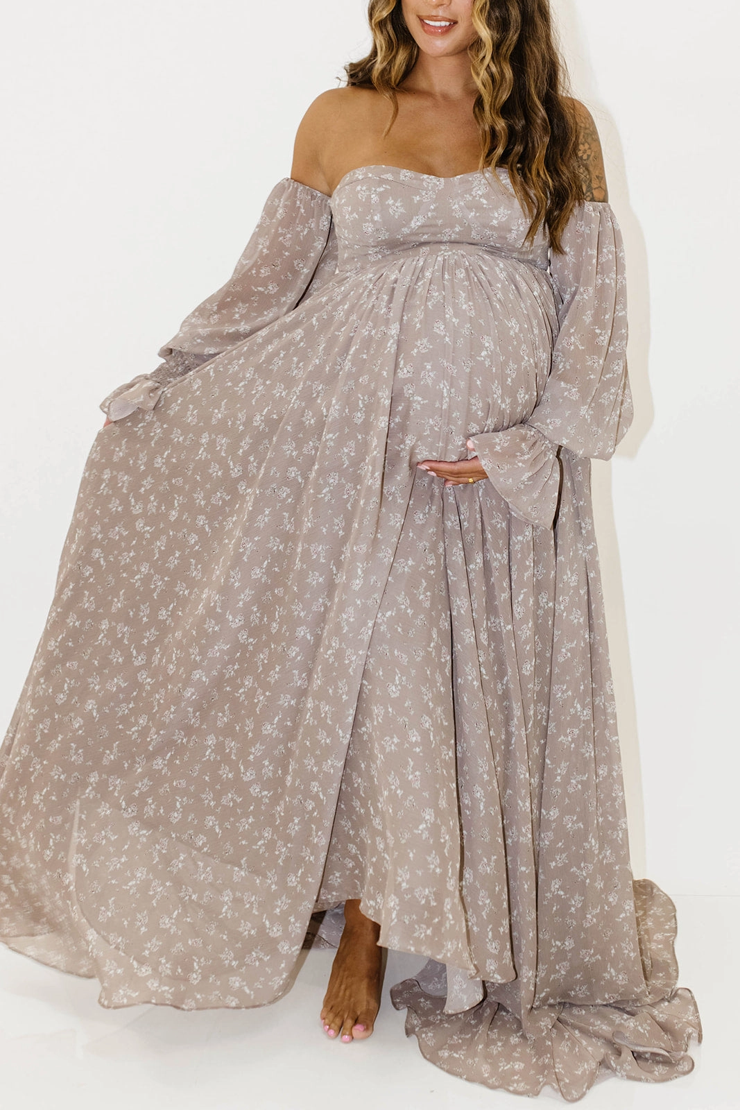 Delilah Maxi Dress with Train in Taupe - Bump Friendly - Sold Out Sizes Restocking in Nov Exclusive-Design