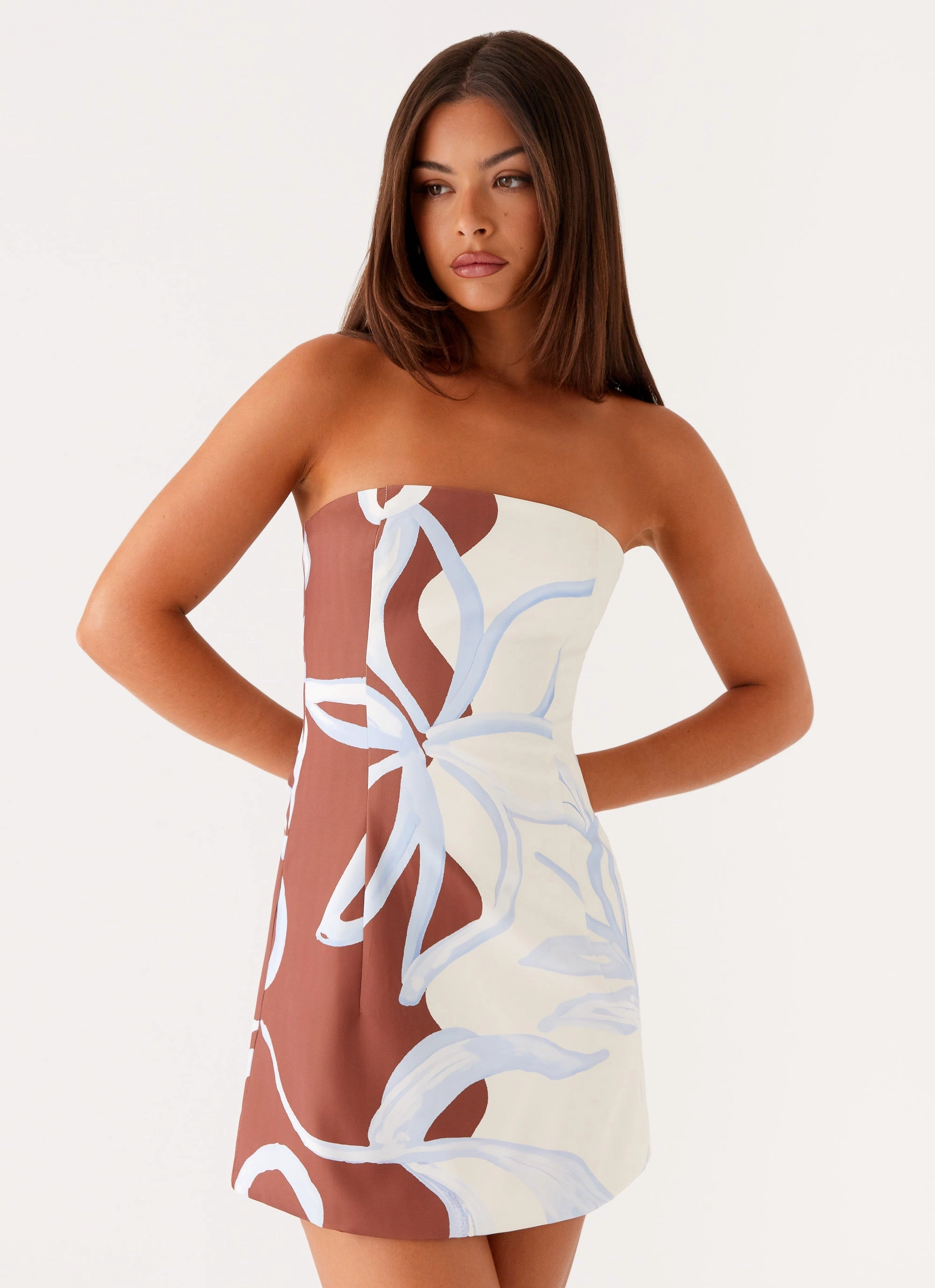 Calm Mood Denby Strapless Mini Dress - Bloom Wave Print