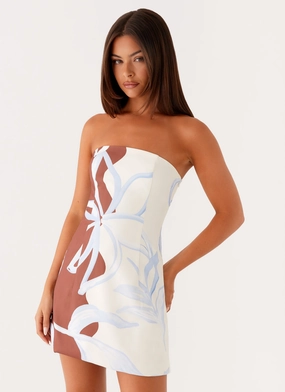 Denby Strapless Mini Dress - Bloom Wave Print Fashionable Look
