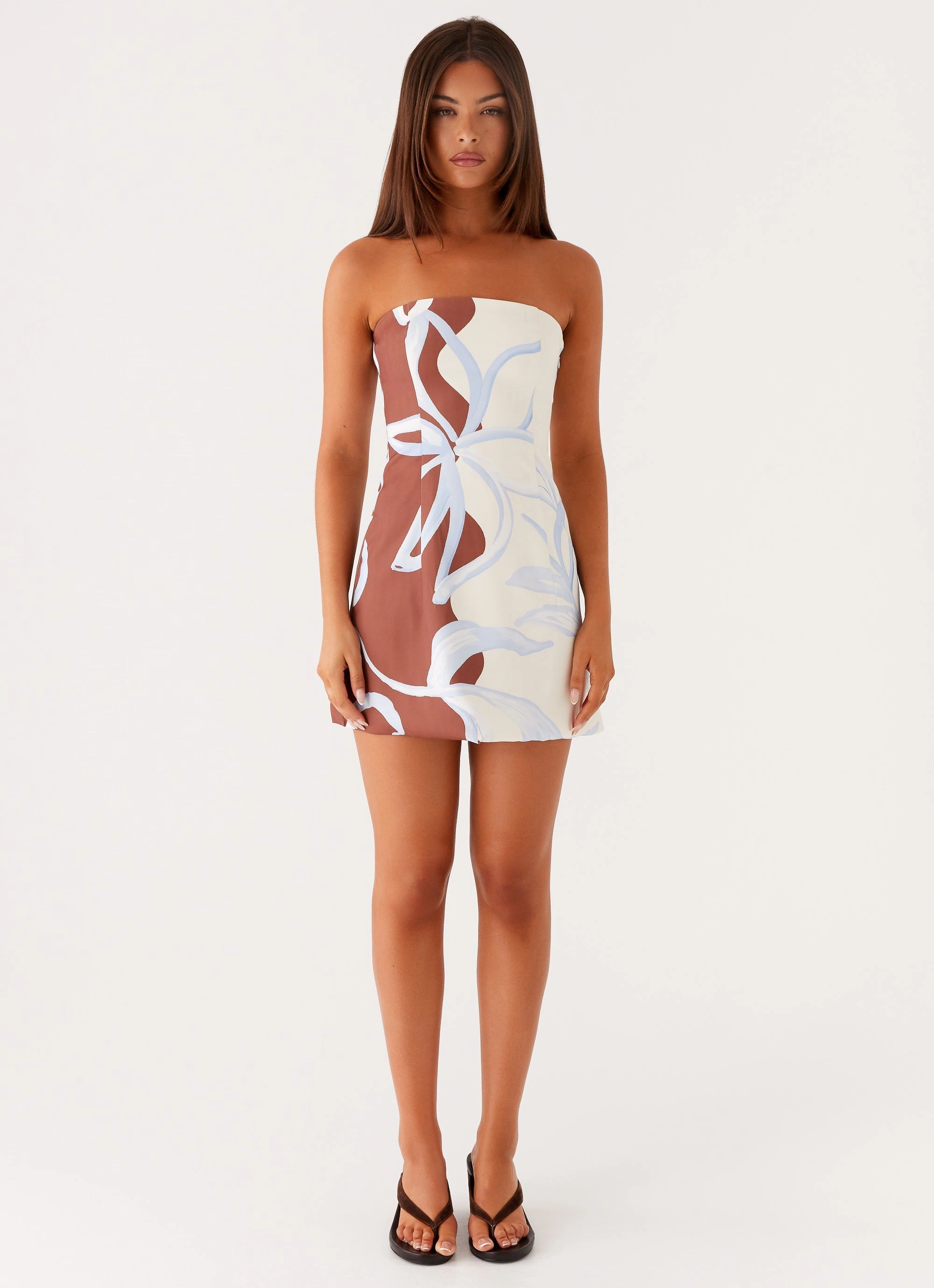 Everyday Comfort Wear Denby Strapless Mini Dress - Bloom Wave Print