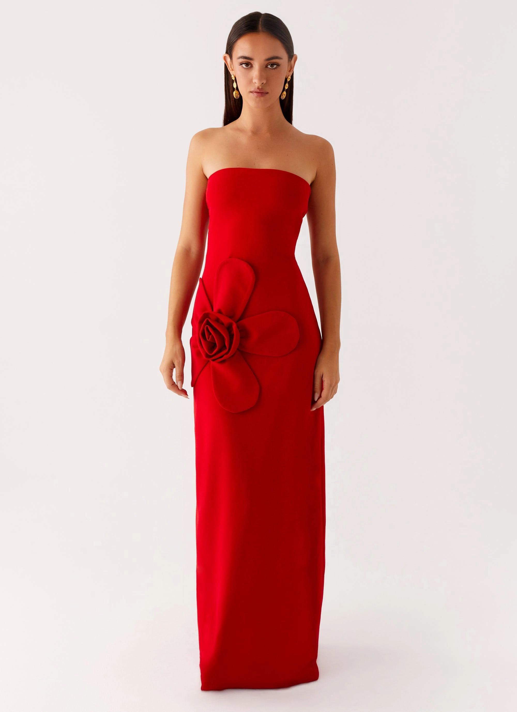 Flattering Lines Urban Chic Hilton Strapless Maxi Dress - Red