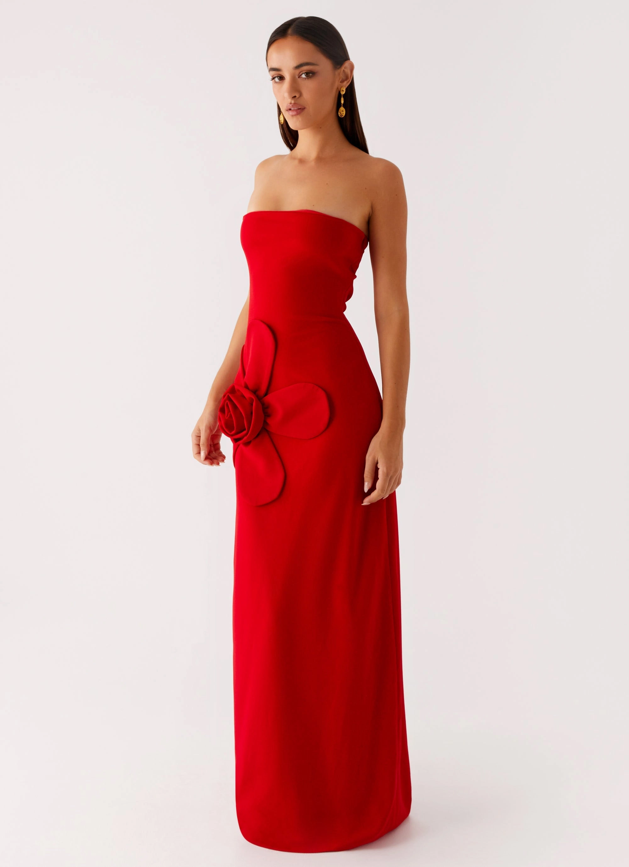 Hilton Strapless Maxi Dress - Red Modern Movement Lounge Outfit