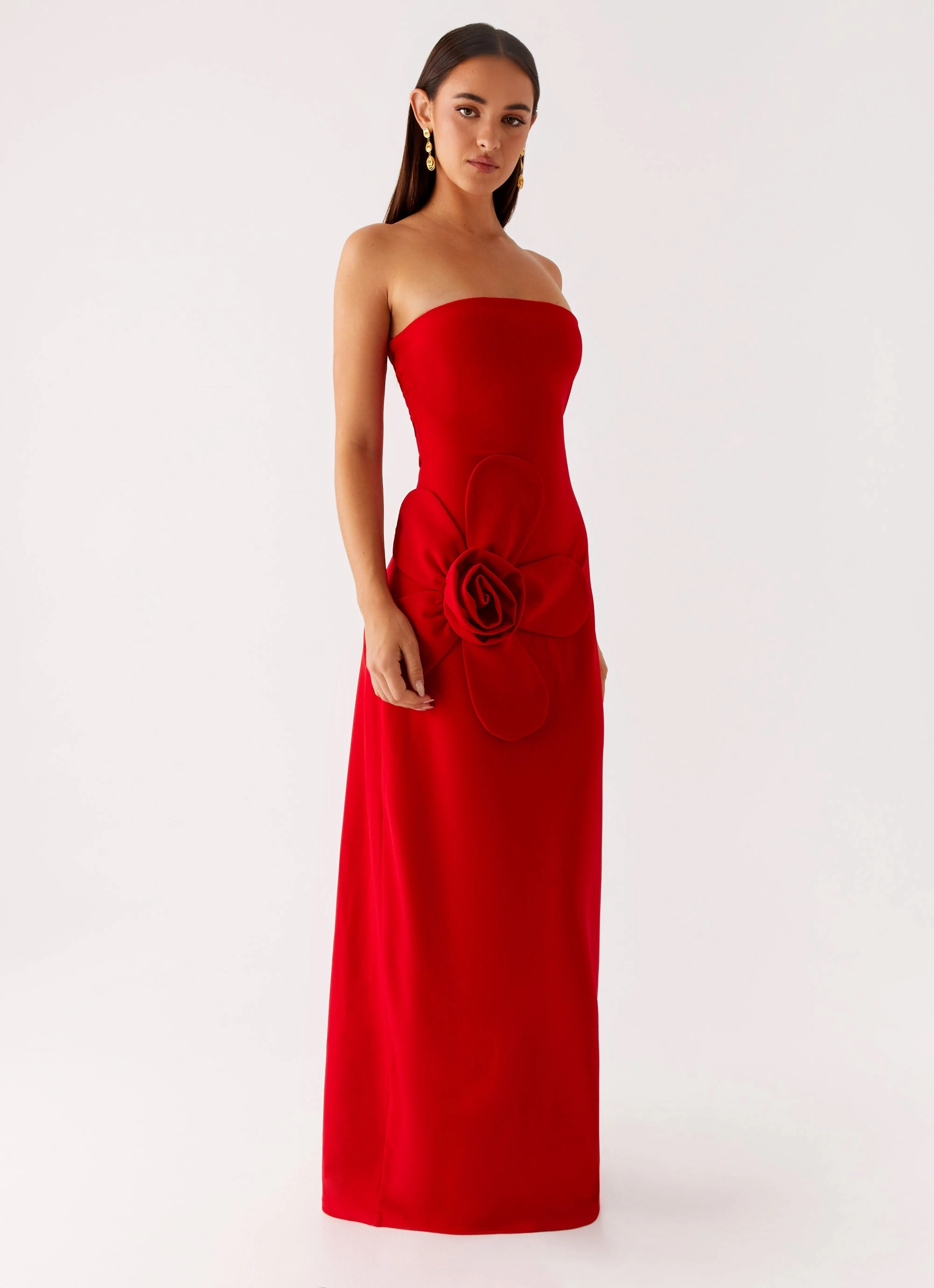 Hilton Strapless Maxi Dress - Red Soft Flow