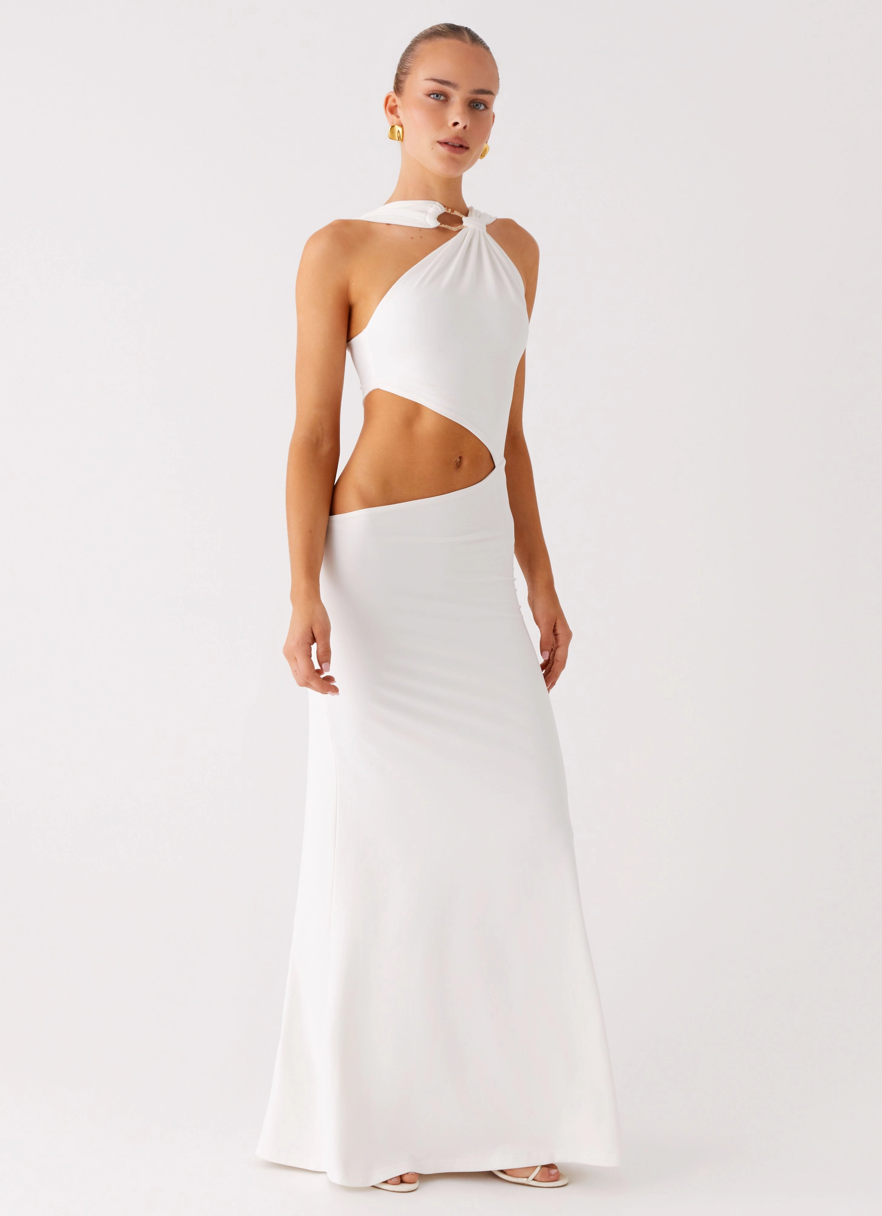 Sleek and Sleek Chilly Weather Wear Juliander Knot Maxi Dress - White