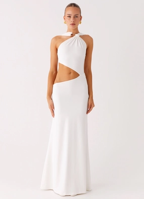 Juliander Knot Maxi Dress - White Sleek Appearance Front-Pocket