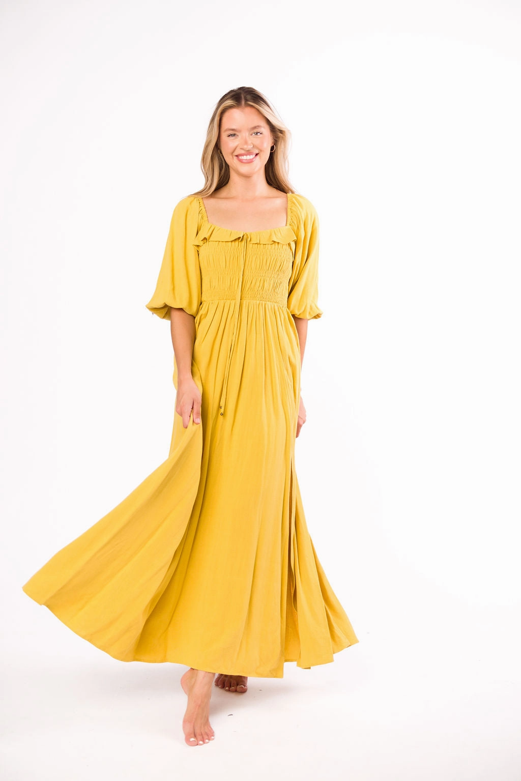 Devon Smocked Maxi Dress in Mustard - Bump Friendly *Final-Sale* Timeless elegance