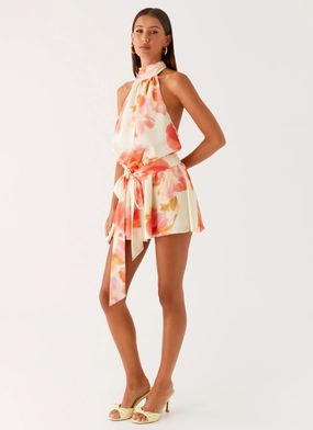 Subtle Detail Happy Glow Diablo Backless Mini Dress - Mimosa Blossom