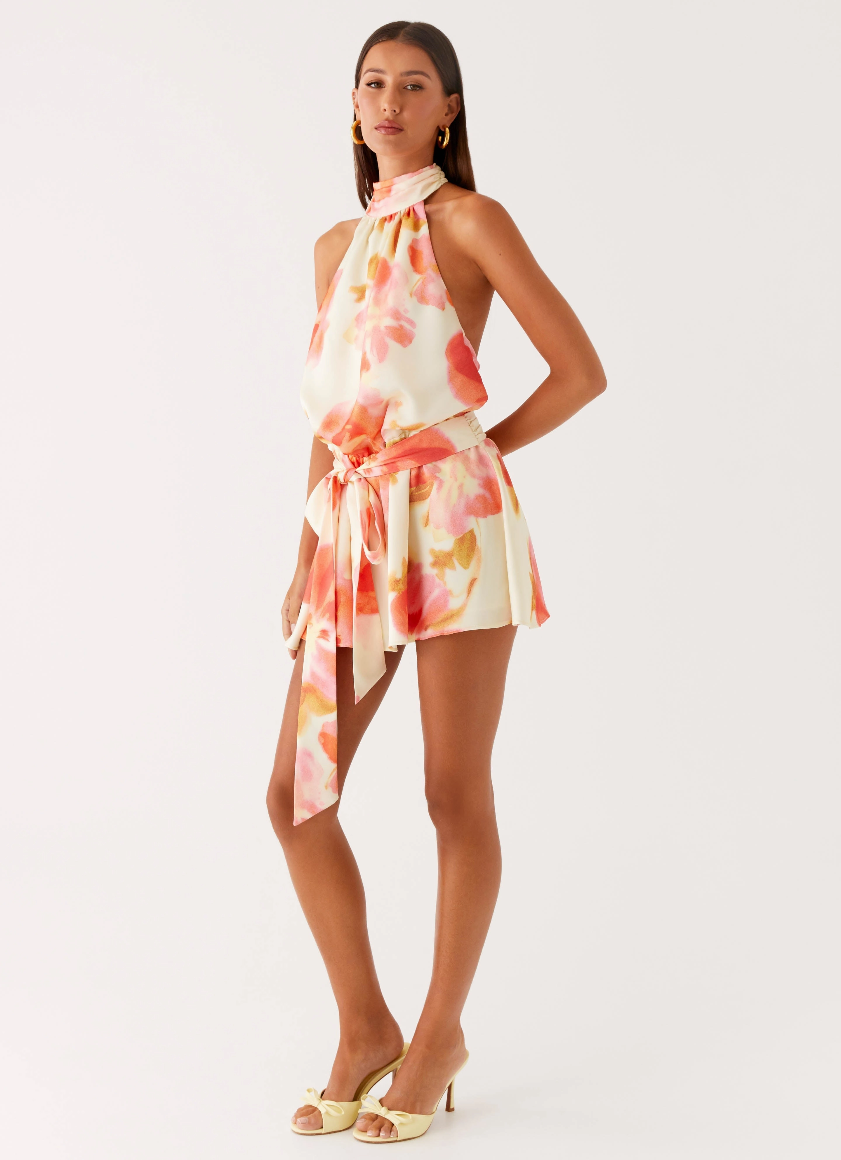 Subtle Detail Happy Glow Diablo Backless Mini Dress - Mimosa Blossom