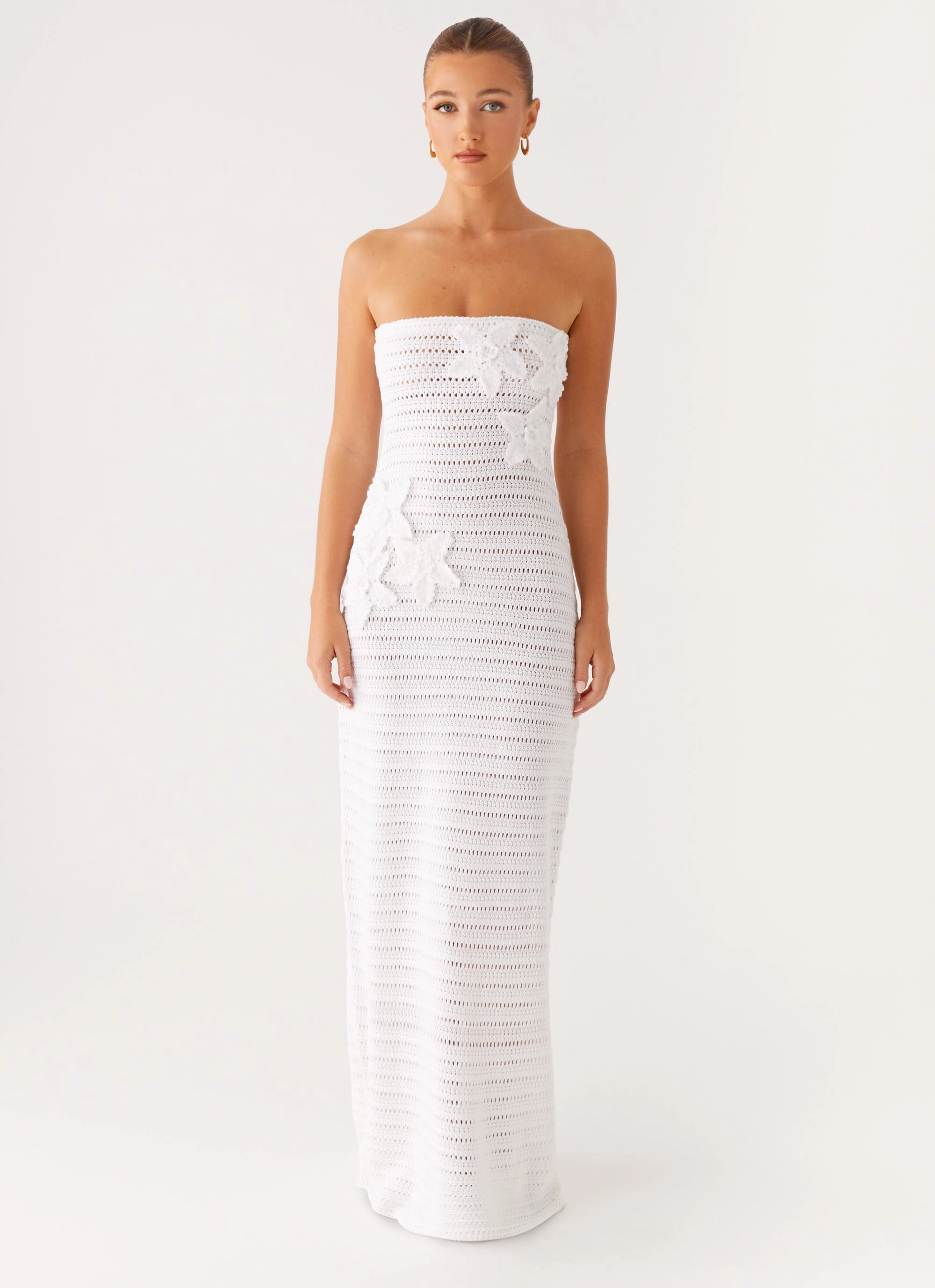 Diaz Crochet Maxi Dress - White Silk Air Bold Patterns