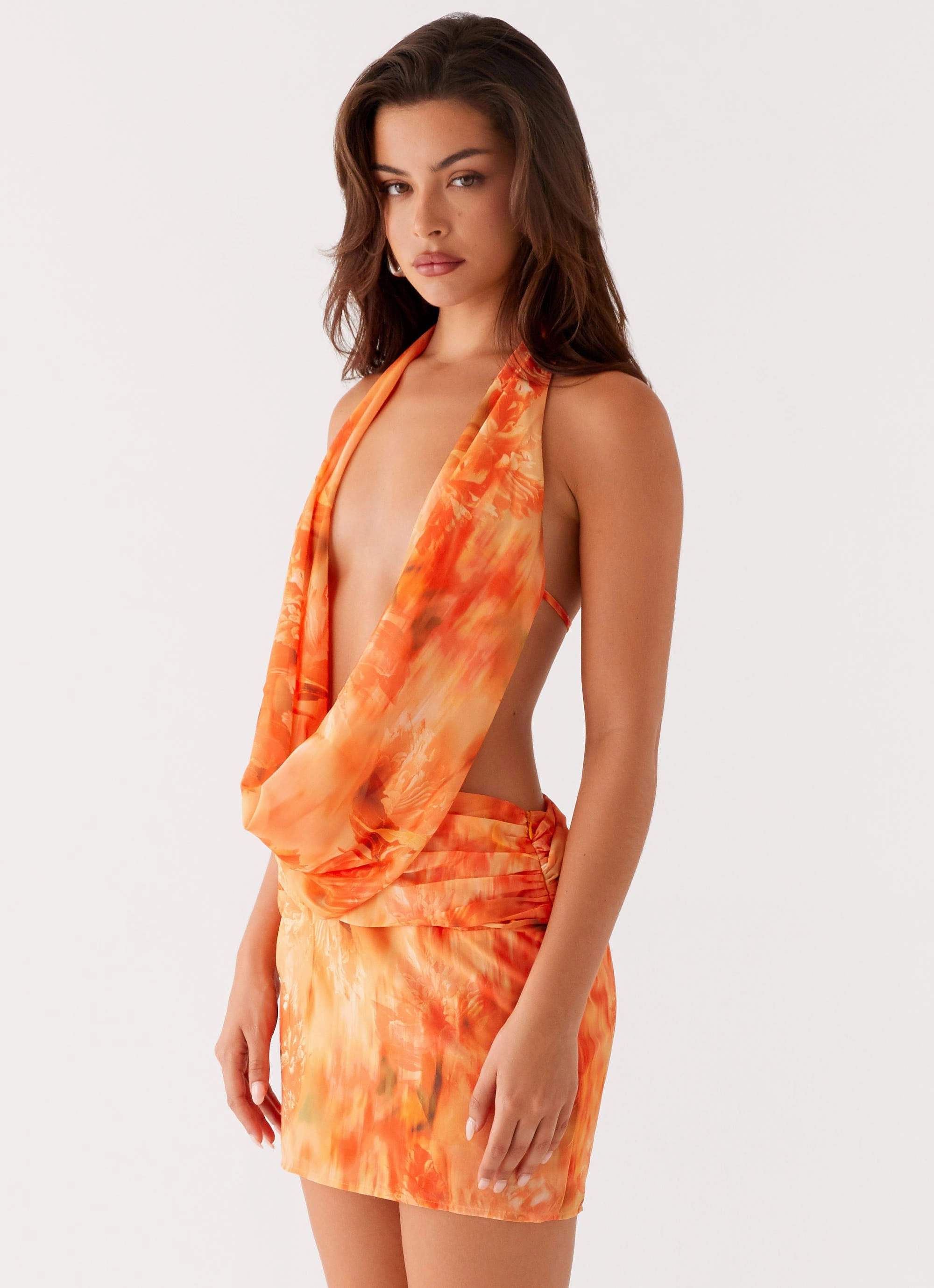 Elysia Chiffon Mini Dress - Sunset Floral Breathable Feel