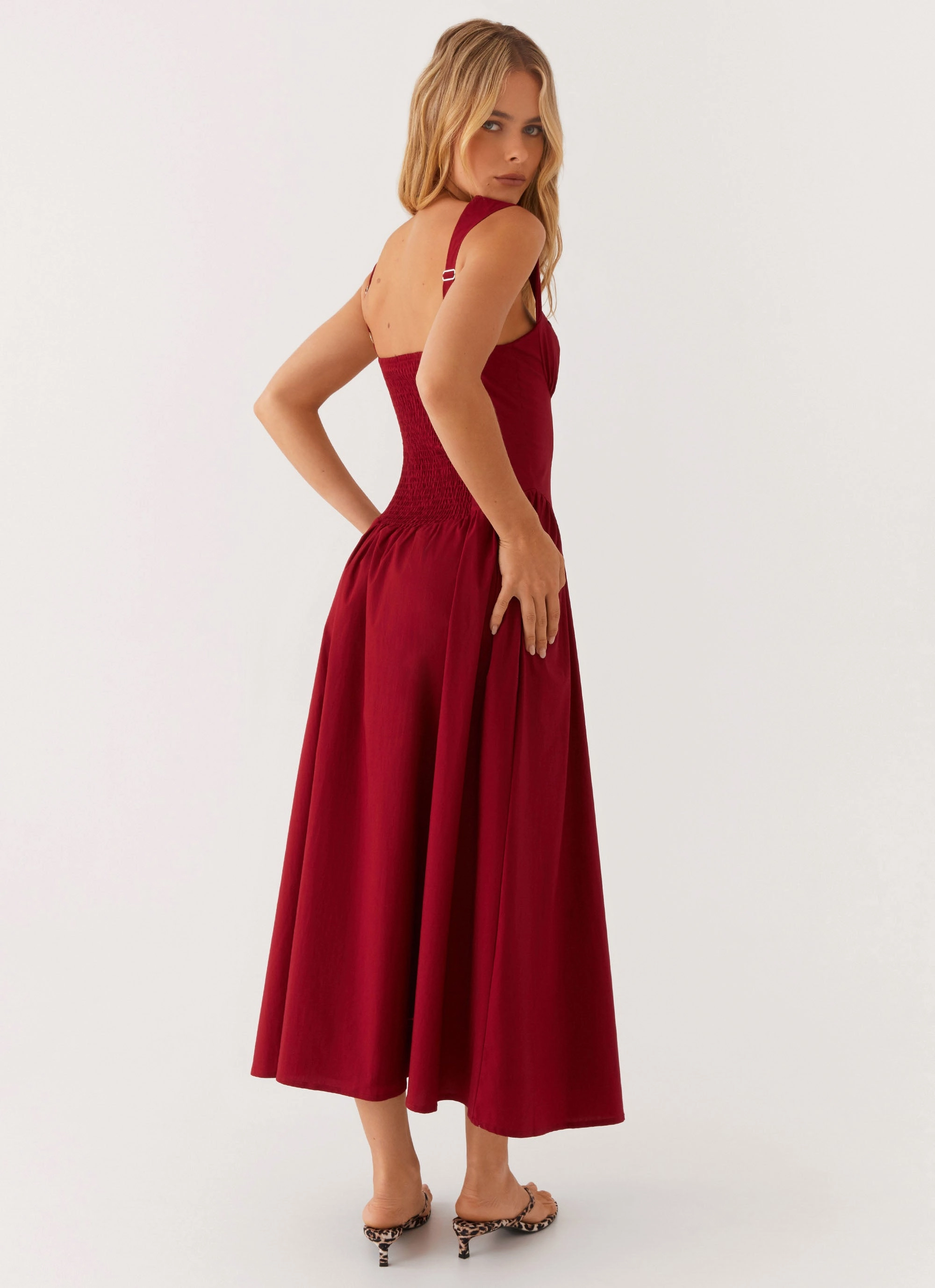 Emmalina Midi Dress - Deep Red Love Glow