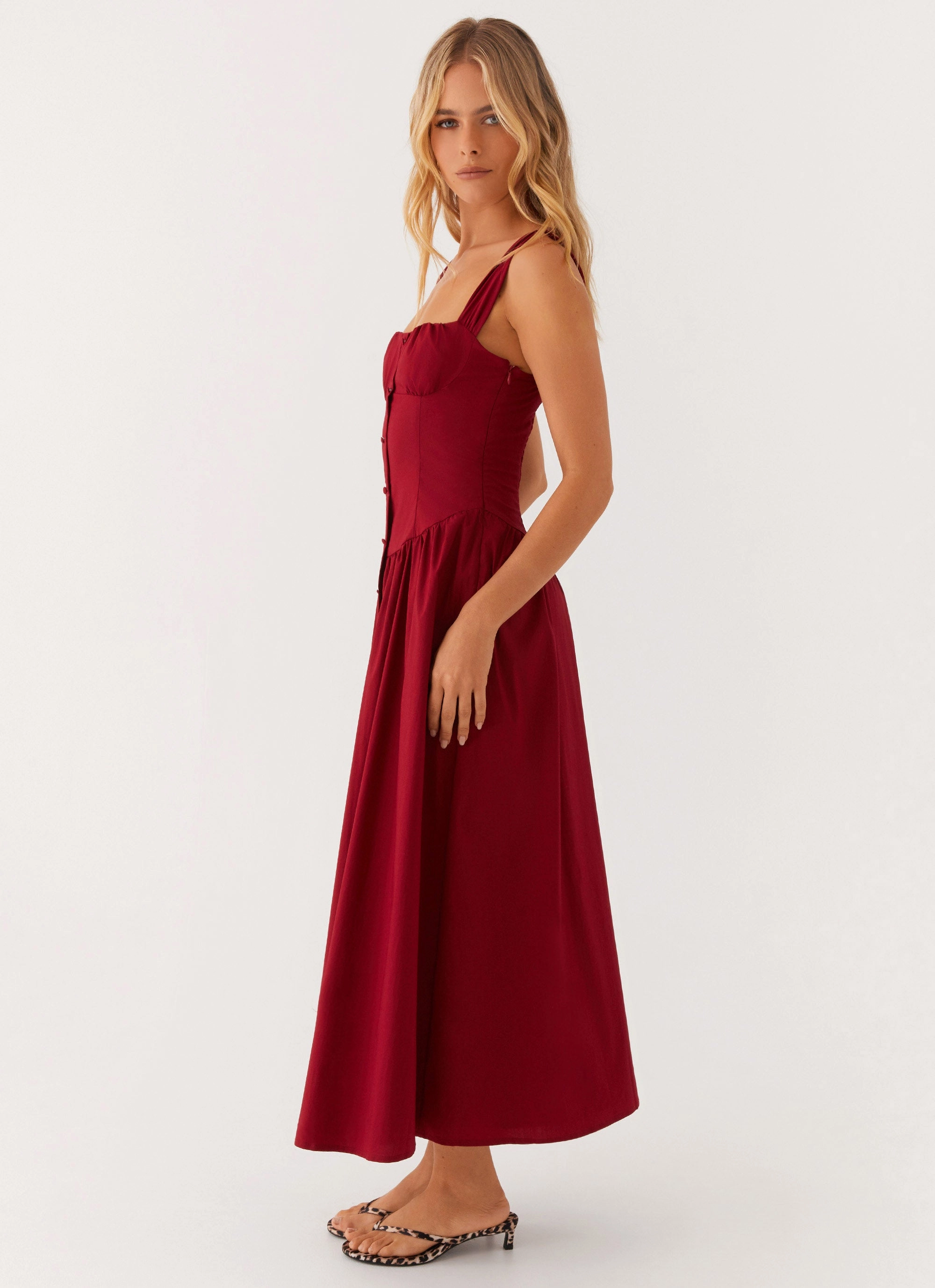 Emmalina Midi Dress - Deep Red Lounge Style