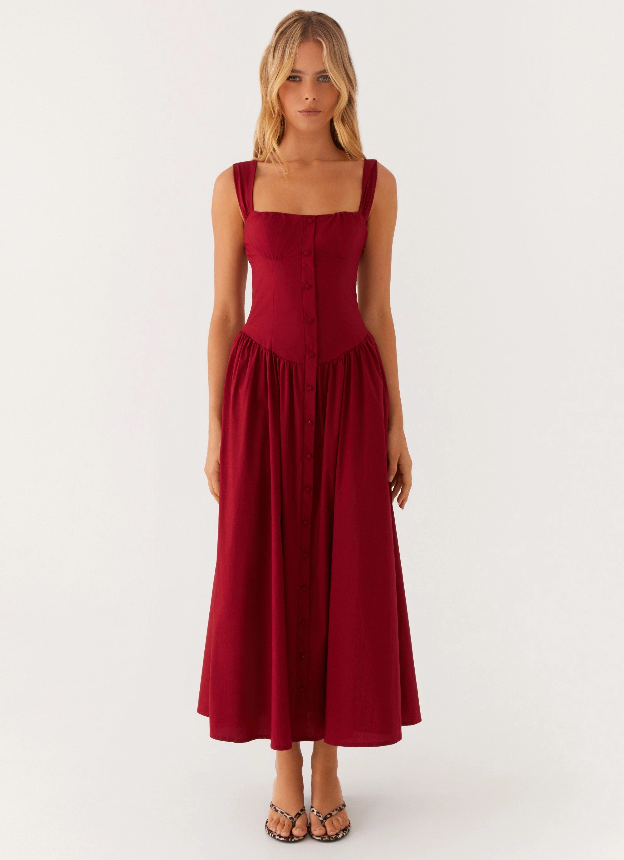 Water-resistant Dreamy Silhouette Emmalina Midi Dress - Deep Red