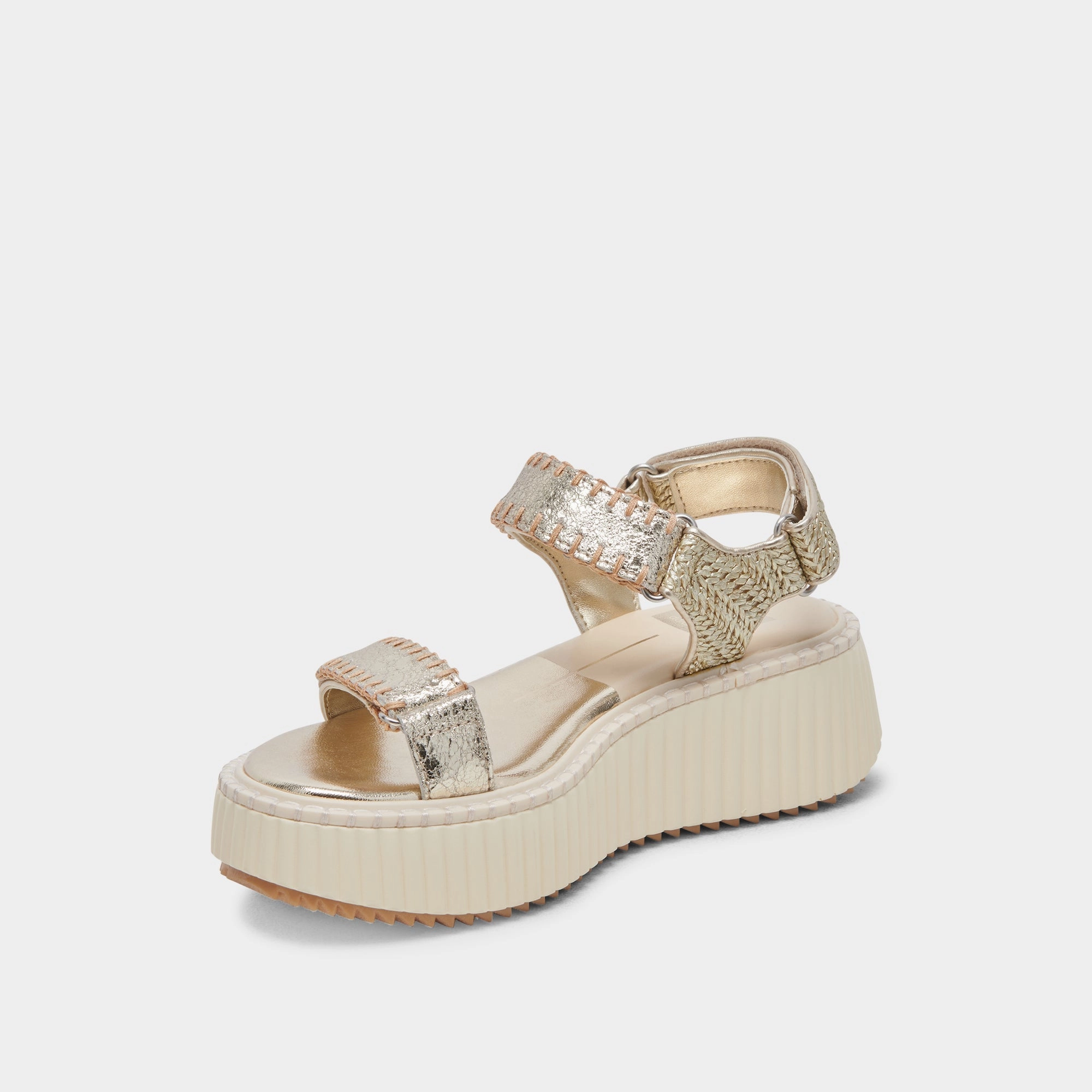 Dolce Vita Debra Platform Sandals in Platinum Distressed Leather Comfy Footstep