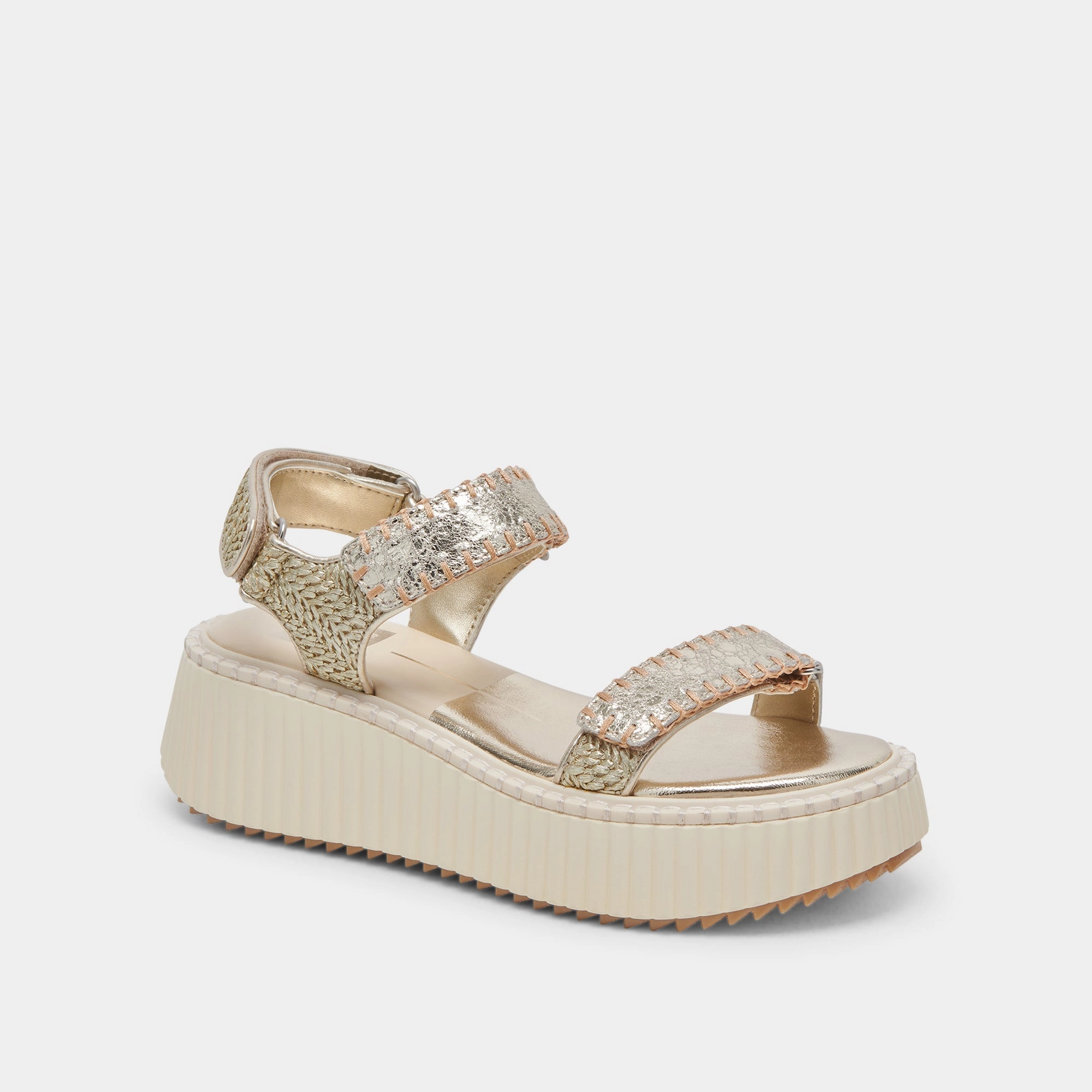 Dolce Vita Debra Platform Sandals in Platinum Distressed Leather Sustainable Material Non   Skid