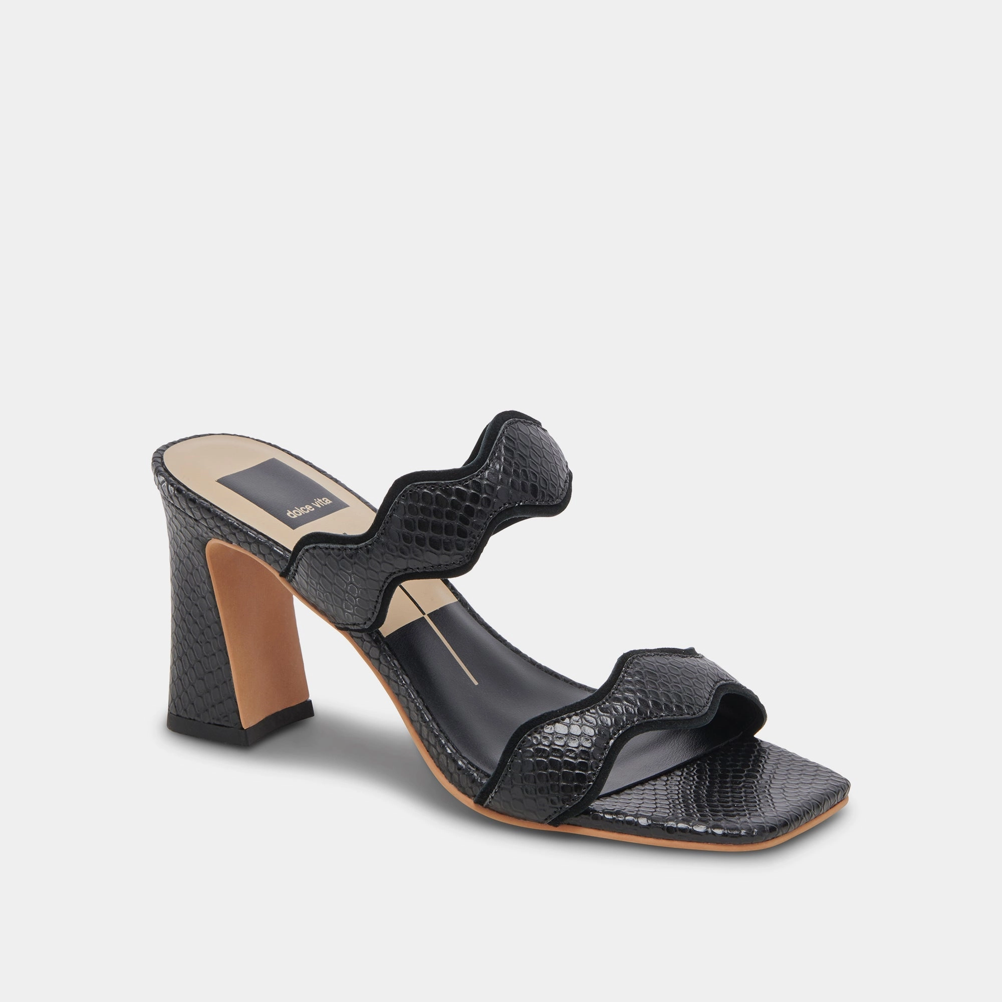 high heel sandals Dolce Vita Ilva Heels in Onyx Embossed Leather