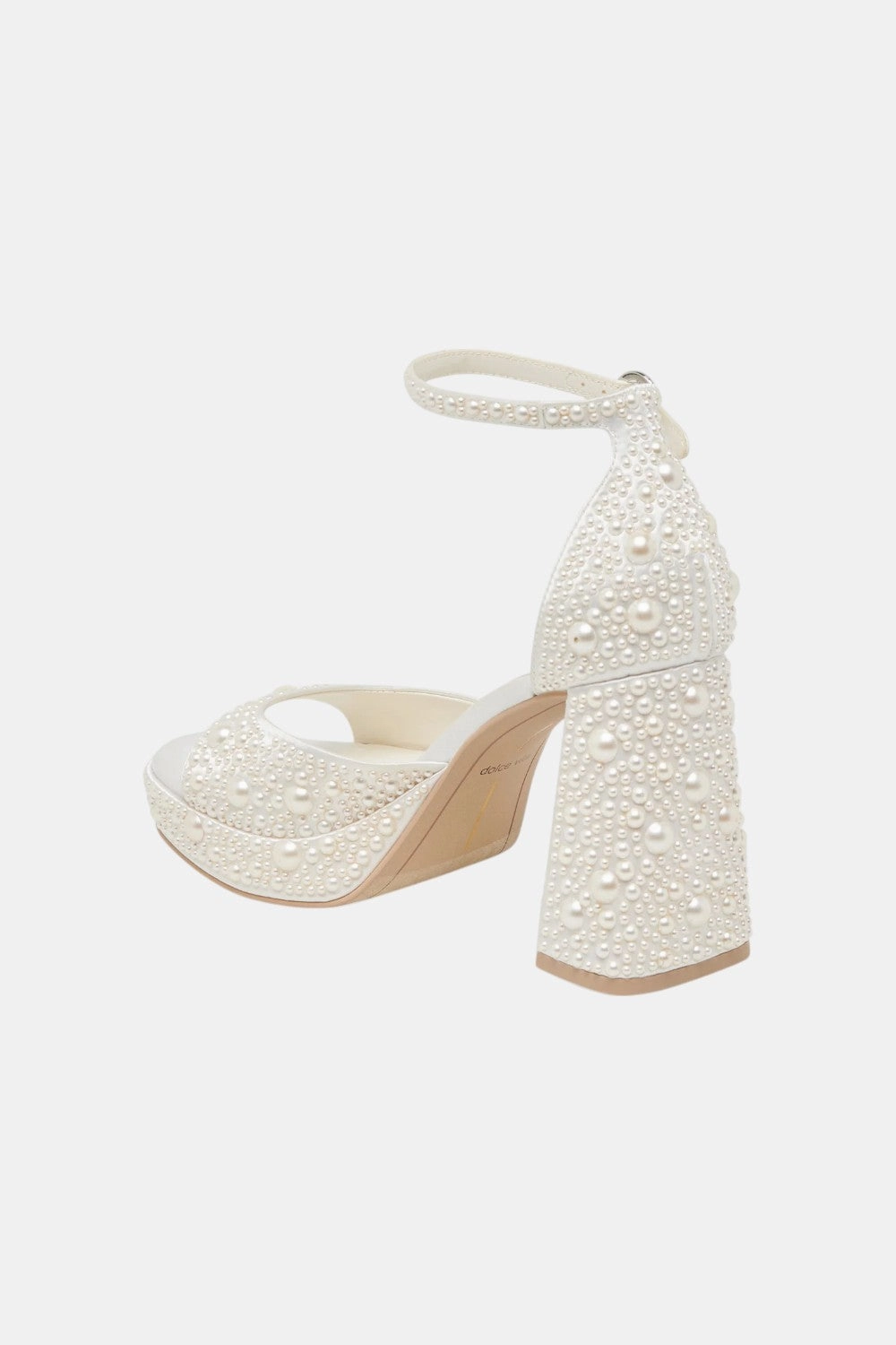Dolce Vita Pandro Pearl Heels in True White Satin Luxury Office Shoes perforated
