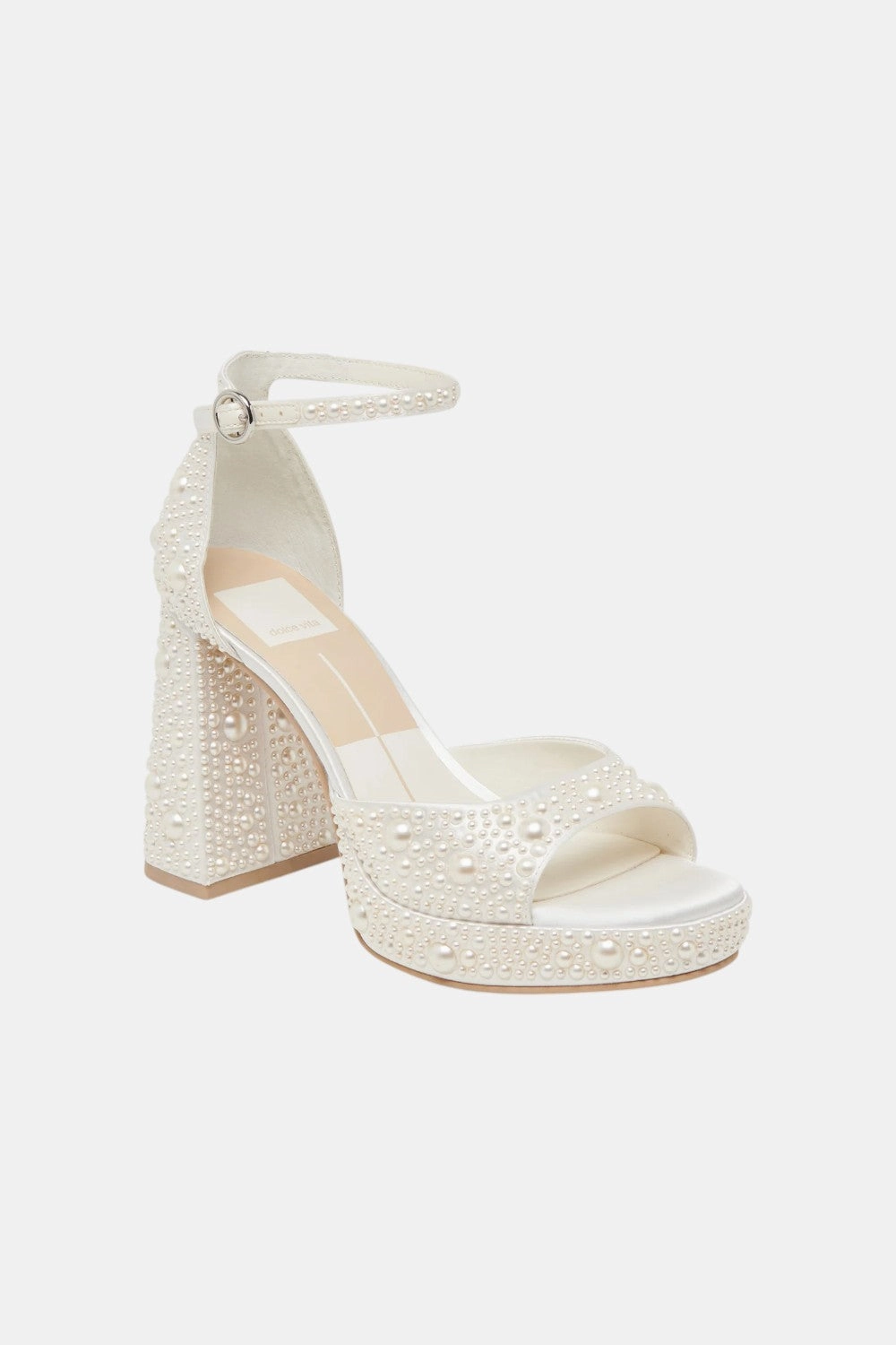 Slip On Design Luxe Leather Heels Dolce Vita Pandro Pearl Heels in True White Satin
