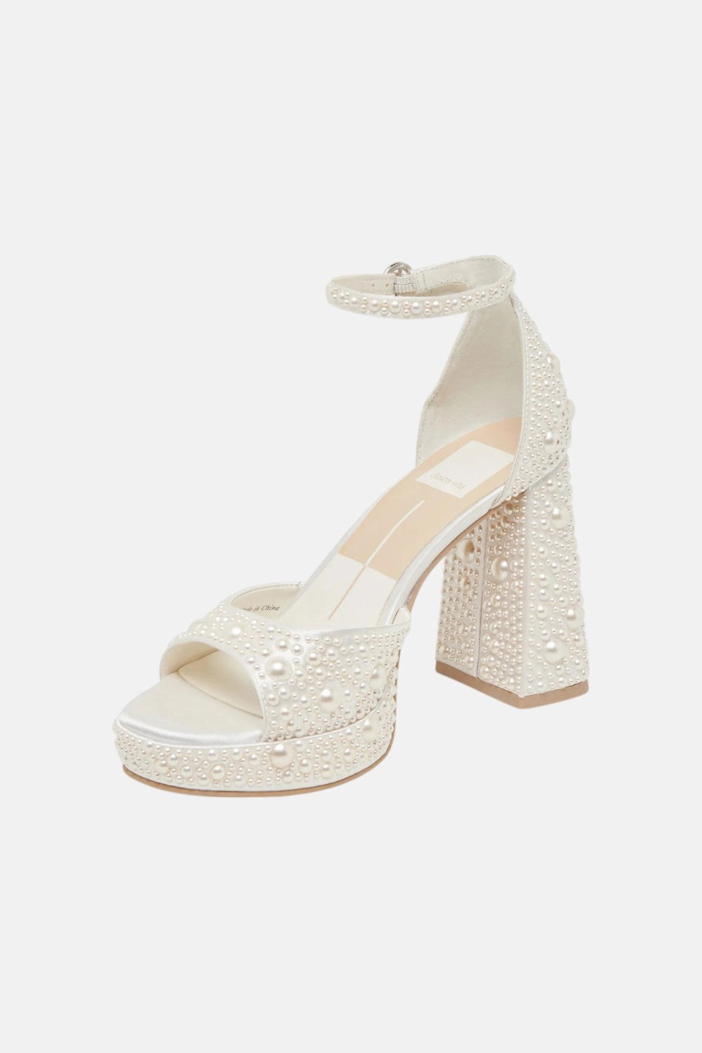 Water Resistant Season Favorite Dolce Vita Pandro Pearl Heels in True White Satin