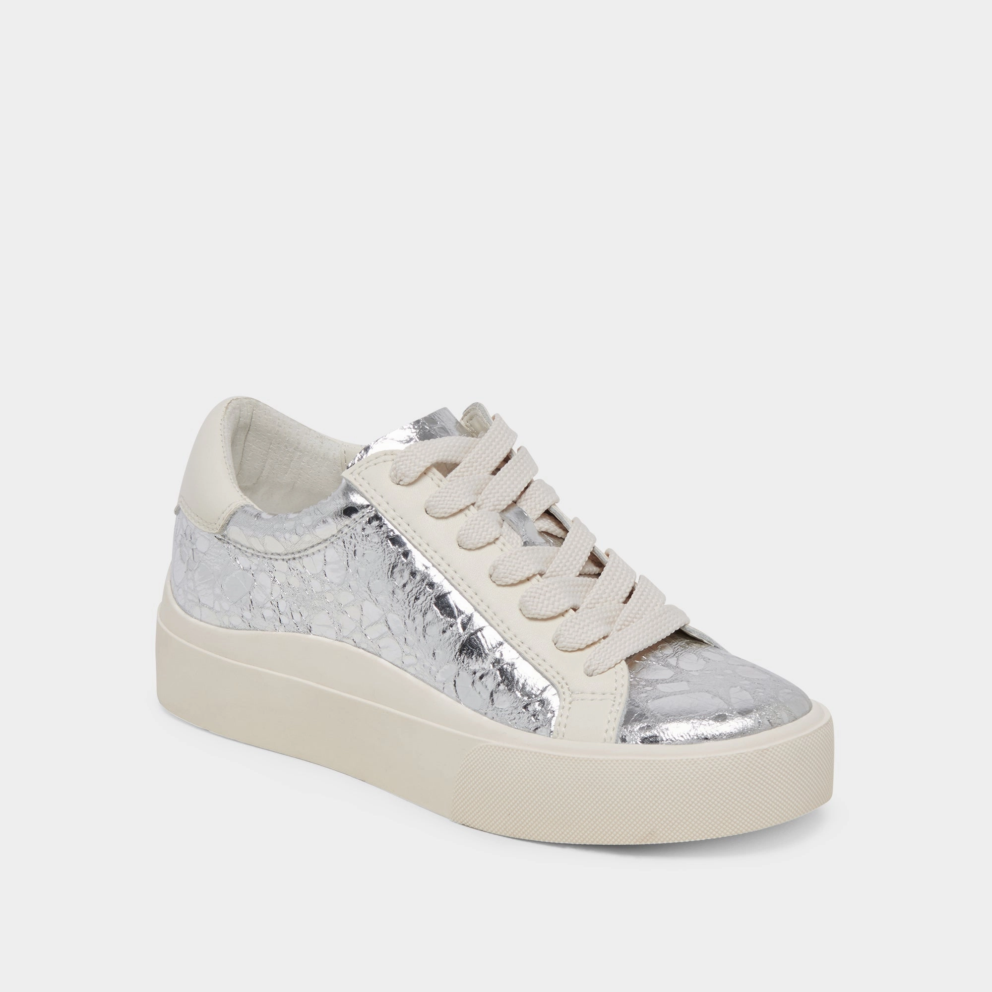 Dolce Vita Zayn 360 Sneakers in Silver Distressed Leather Adaptive Flex Grooves