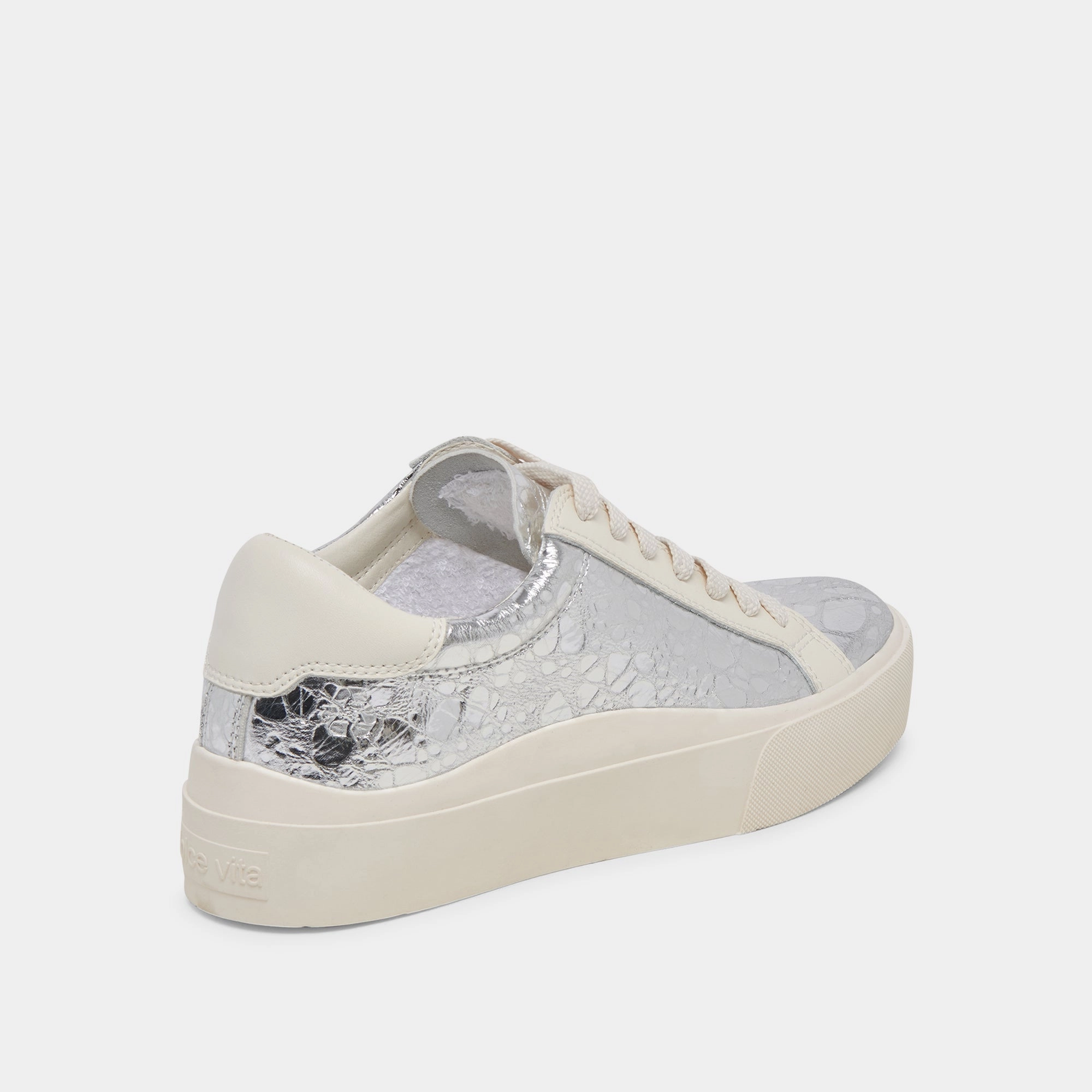 Dual Density Midsole AntiOdorTreatment Dolce Vita Zayn 360 Sneakers in Silver Distressed Leather