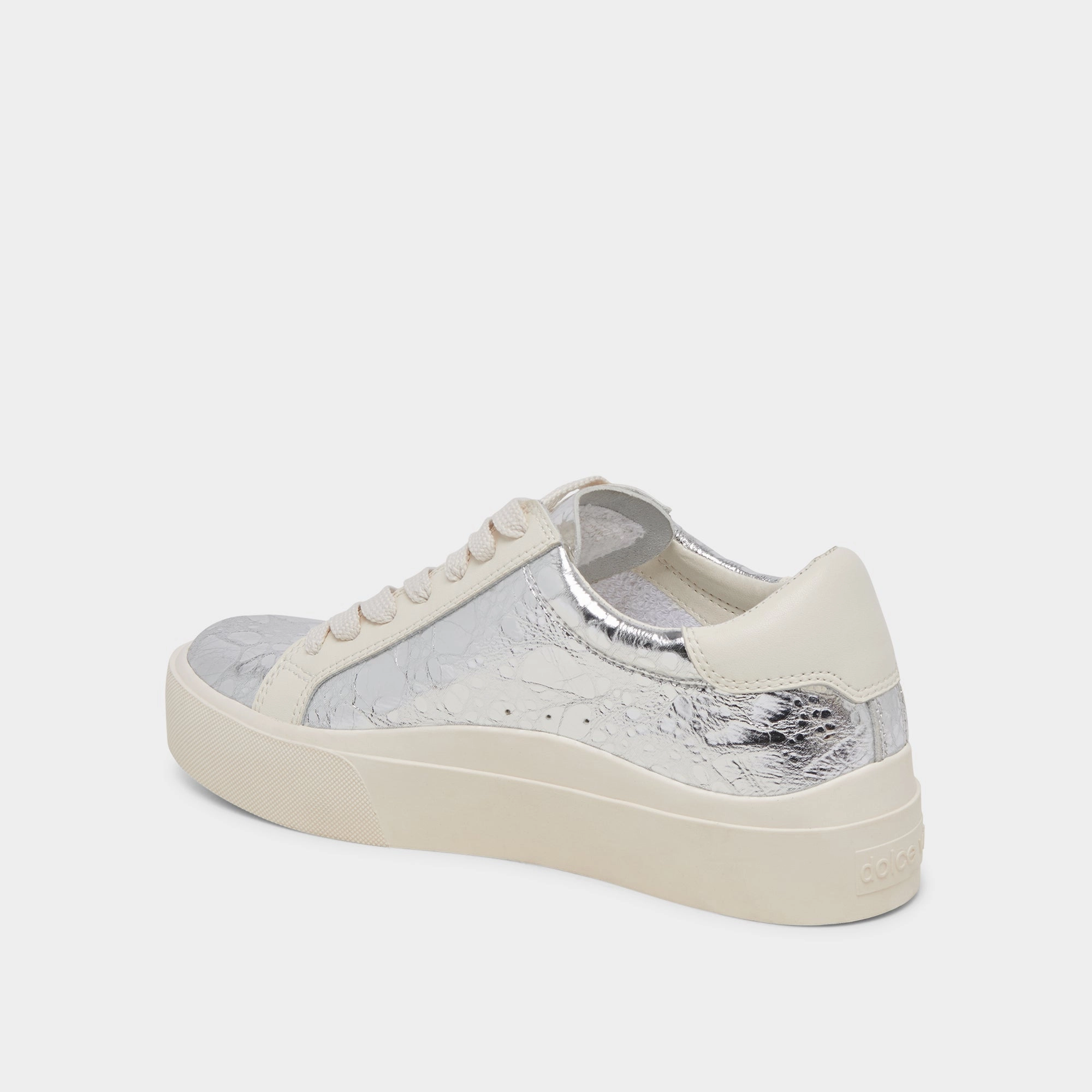Hyper Bounce Midsole Rolling Gait Design Dolce Vita Zayn 360 Sneakers in Silver Distressed Leather
