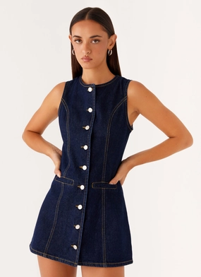 Button-front Dolton Mini Dress - Indigo
