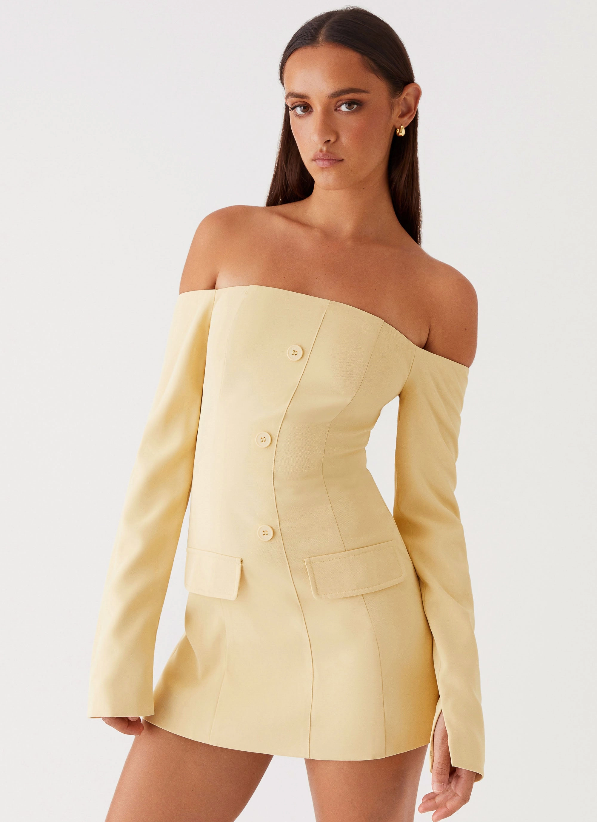 Dominique Blazer Mini Dress - Yellow Contrasting Detail