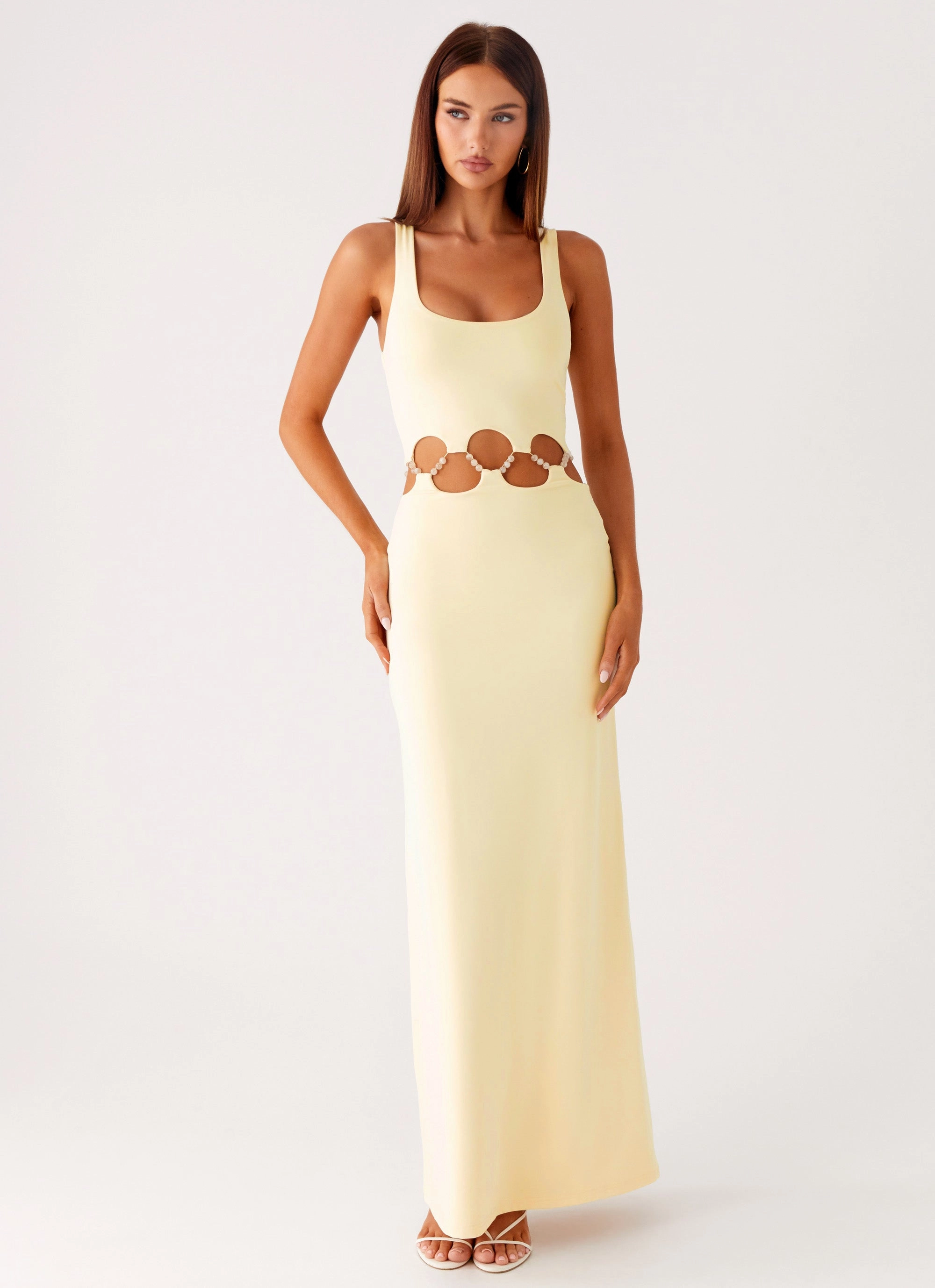Cozy Base Modern Appearance Dreamboat Beaded Maxi Dress - Yellow