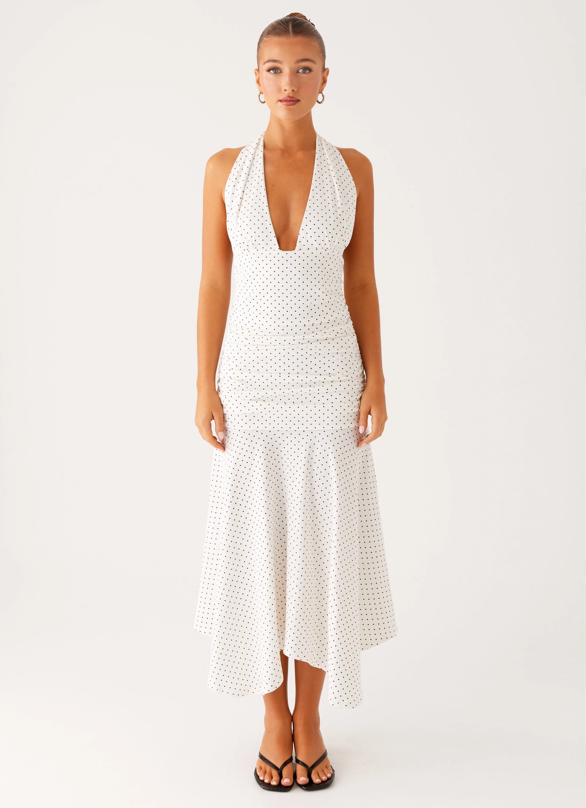 Grettana Halter Neck Midi Dress - White Polka Dot Layer Base
