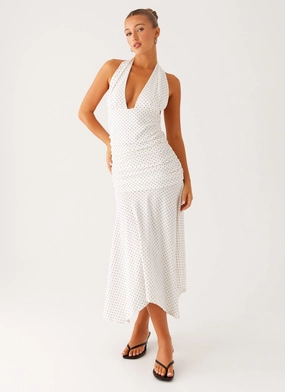 Flowy casual dress Formal Choice Grettana Halter Neck Midi Dress - White Polka Dot