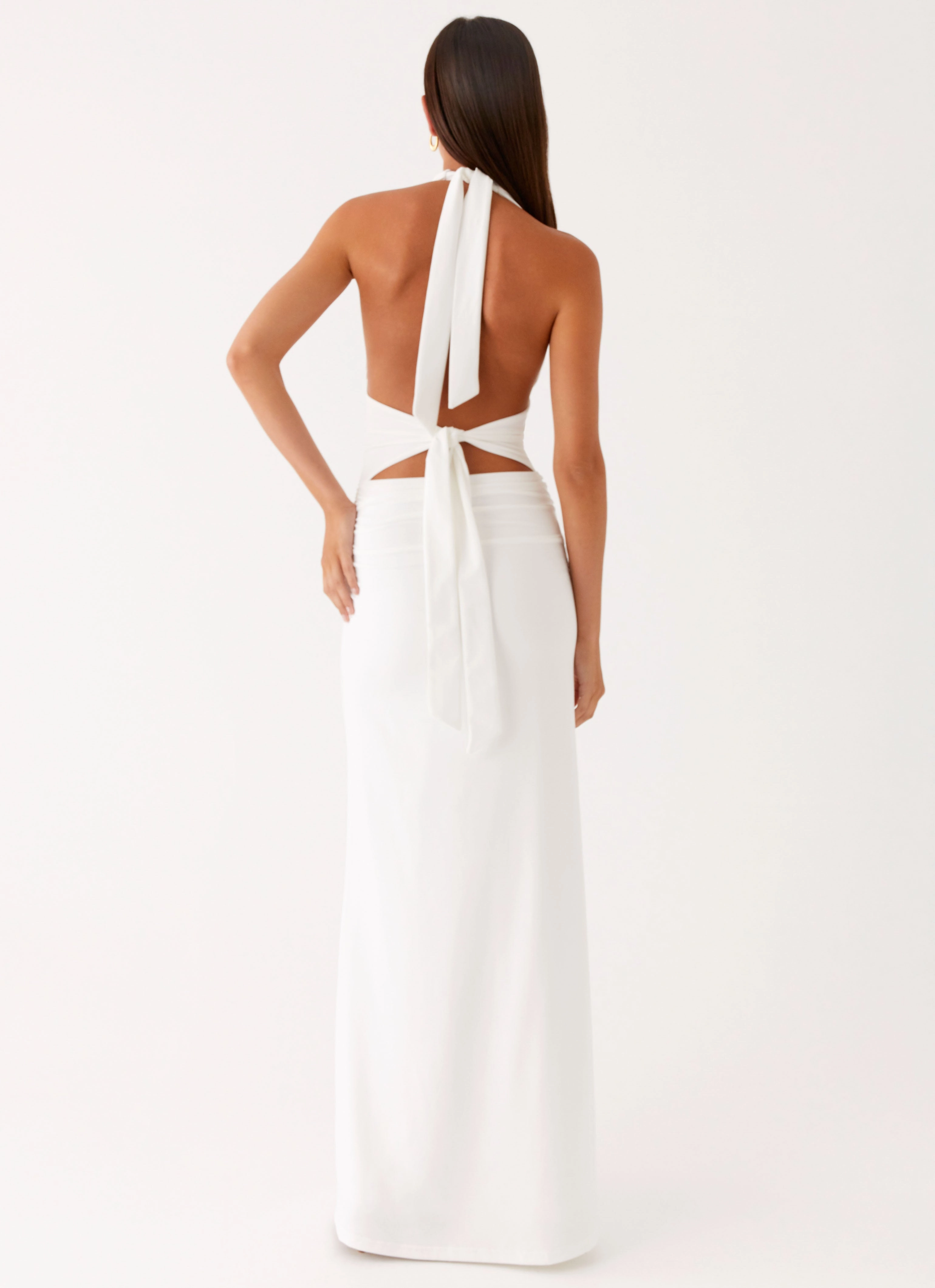Breathable-Lining Theater-Night Ilaria Halter Maxi Dress - White