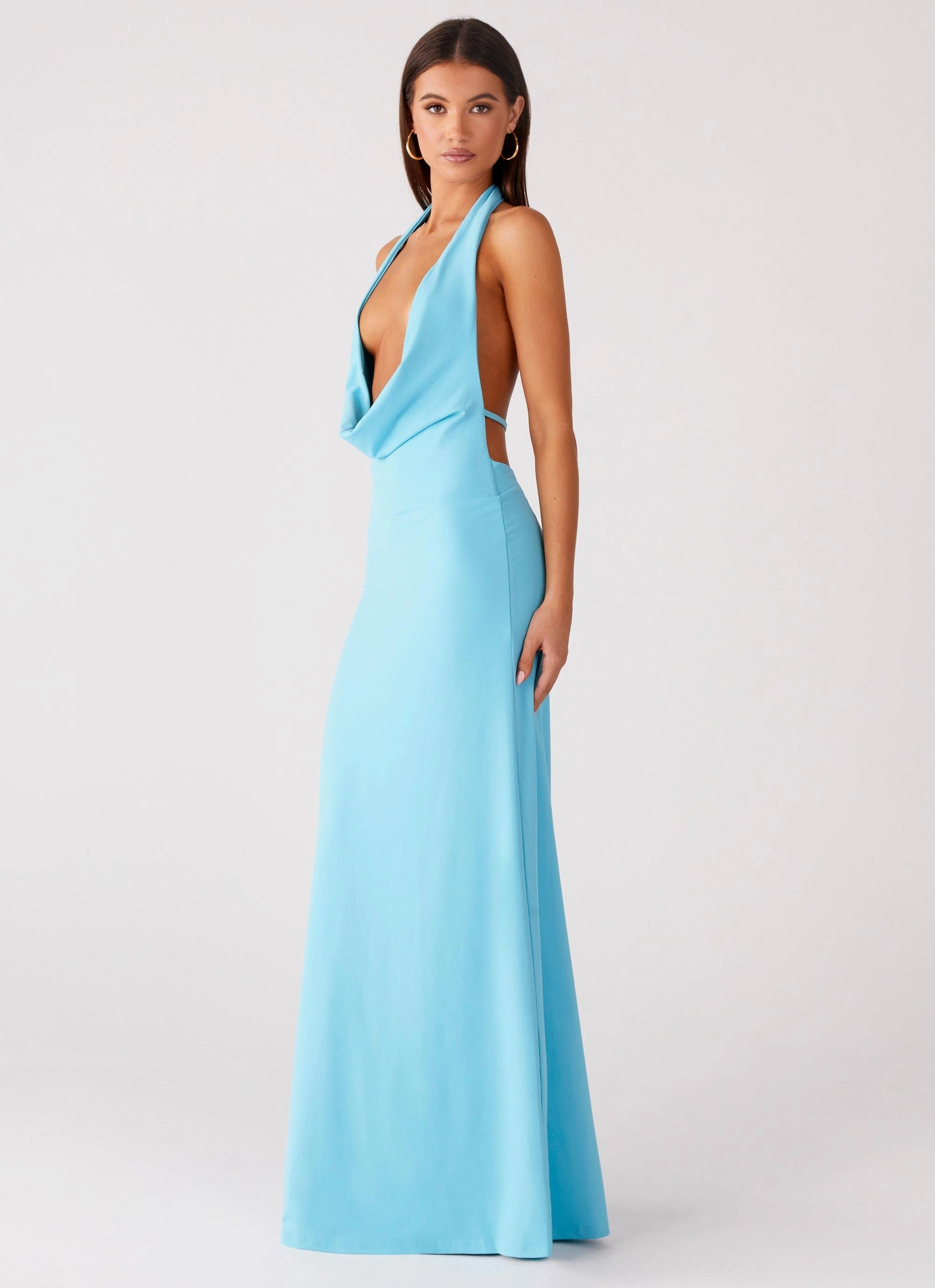 Driftwood Cowl Maxi Dress - Turquoise Curvy Glam Elegant Silhouette