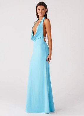 Driftwood Cowl Maxi Dress - Turquoise Curvy Glam Elegant Silhouette