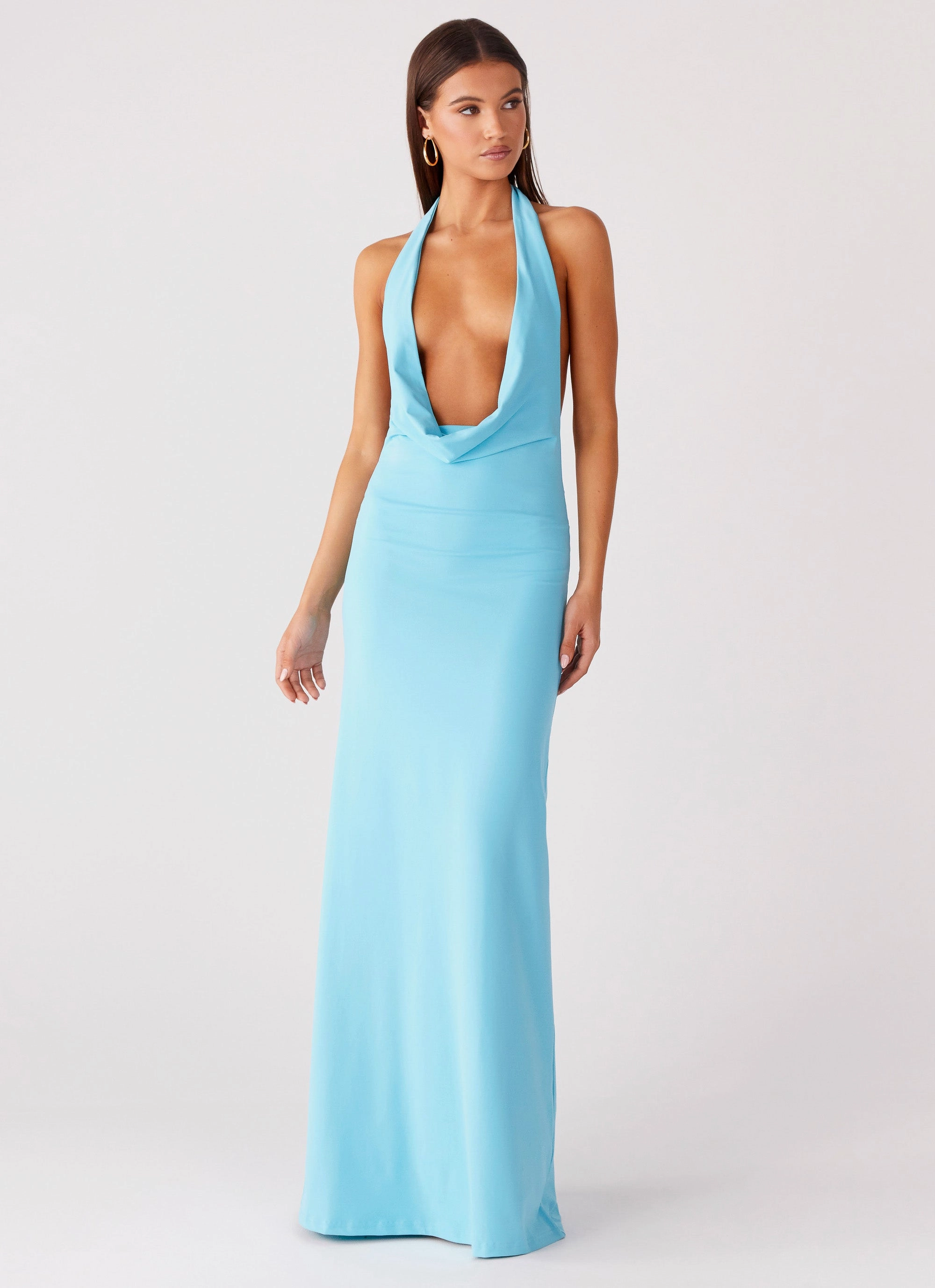Neutral Look Sleek and Simple Driftwood Cowl Maxi Dress - Turquoise