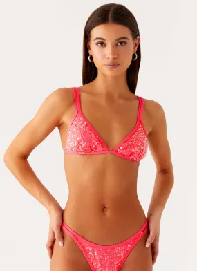 Croatia Bikini Top - Pink Sequin Fade Resistant Color Lock