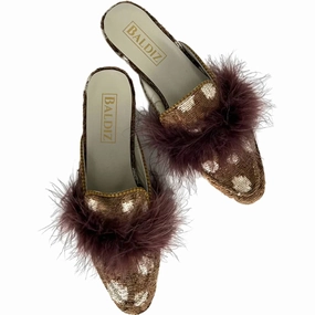Women's Zoe Fur Slides In Brown Contoured Breathable Ventilation