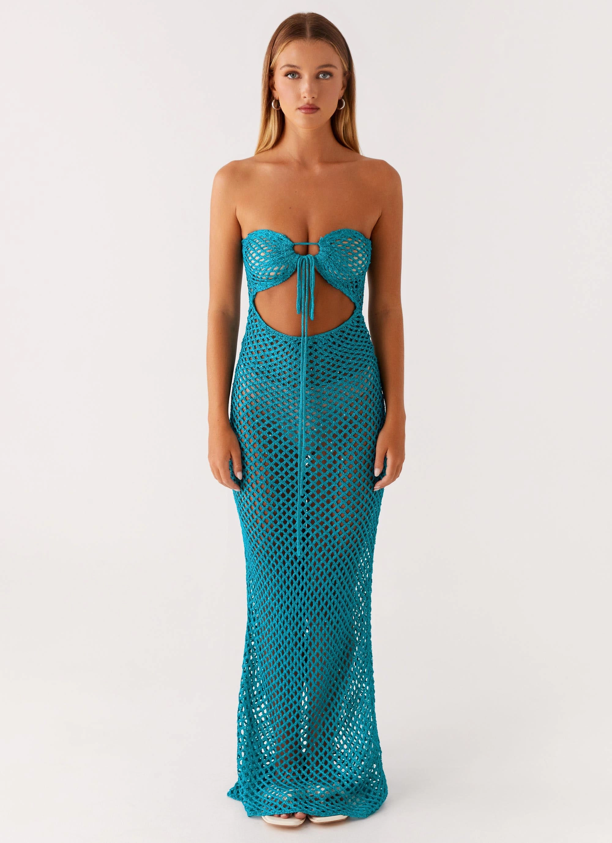 Sun Kissed Crochet Maxi Dress - Blue Pure Fit Day Glow