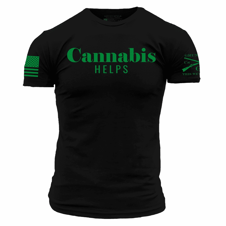 All Weather Wear Textured Surface Cannabis Helps T-Shirt - Black