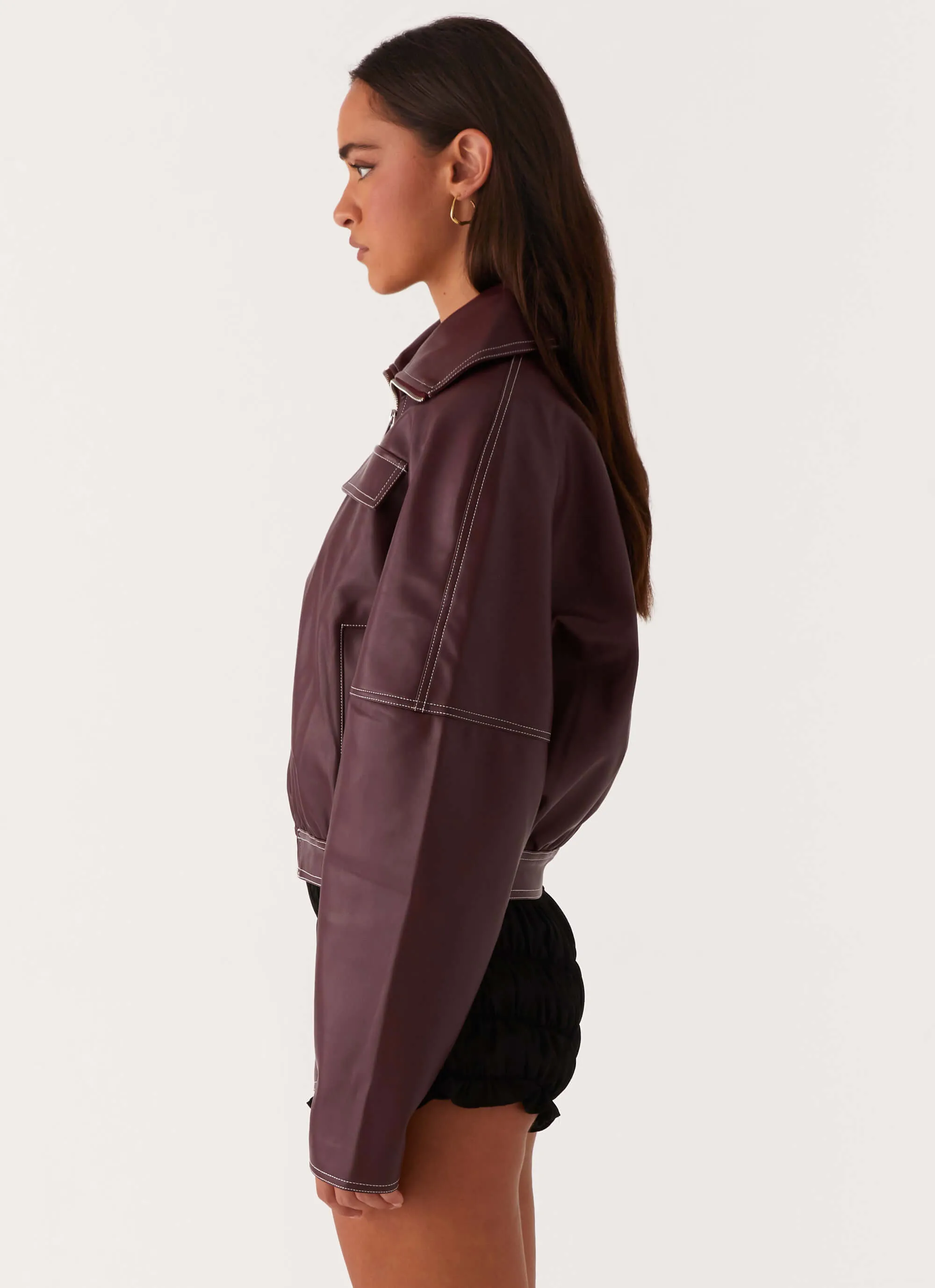 Meant To Be PU Boxy Jacket - Wine Soft inner layer Bravery