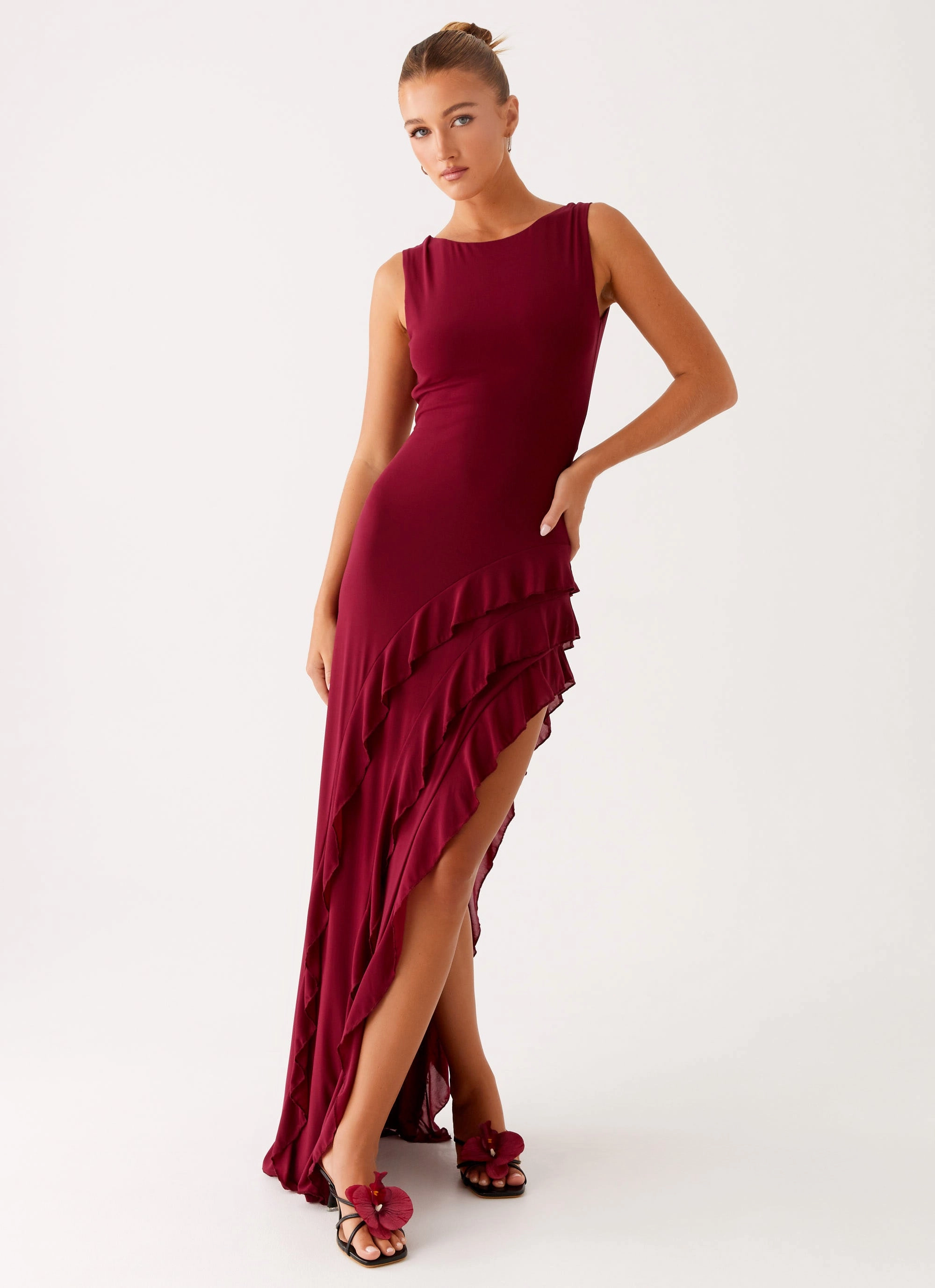 Hendrix Maxi Dress - Raspberry Wine Pleat Breeze
