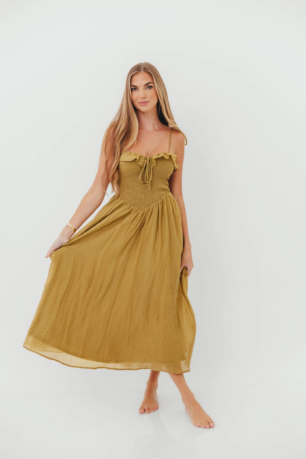 Autumn Ready Carine Midi Dress in Avocado