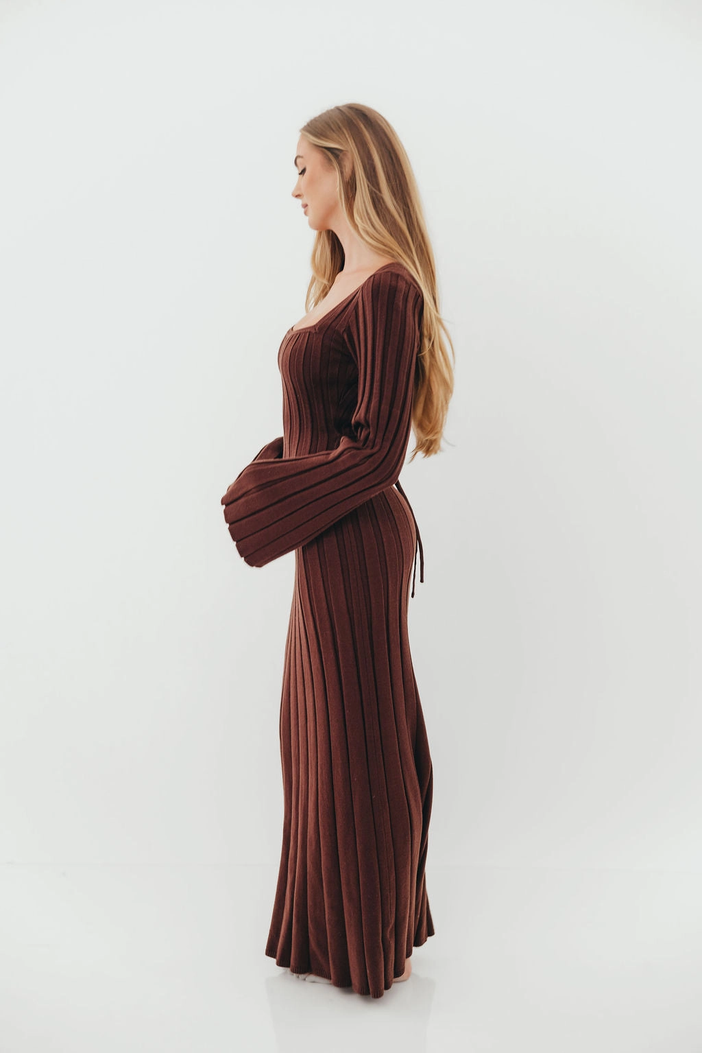 Rowan Square Neck Maxi Dress in Brown Simple Comfort Chilly Comfort Wear