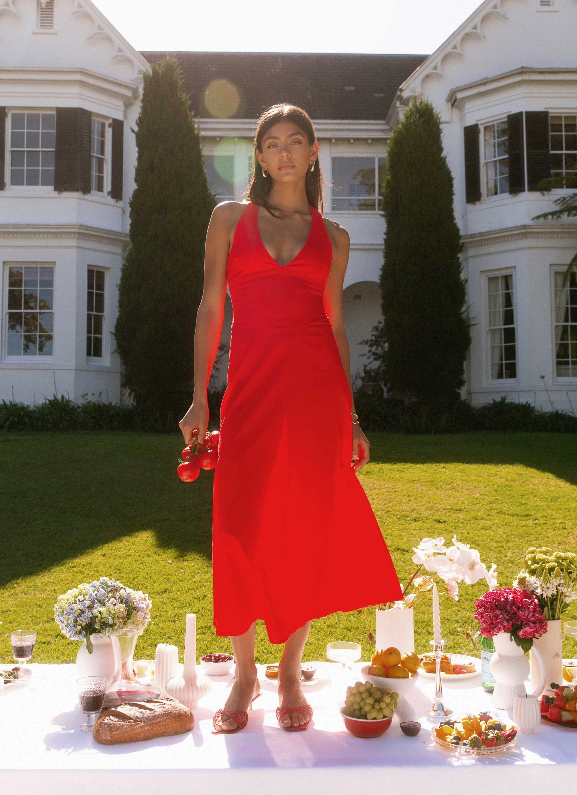 All Day Ready Sculpted Form Falling For You Midi Dress - Red