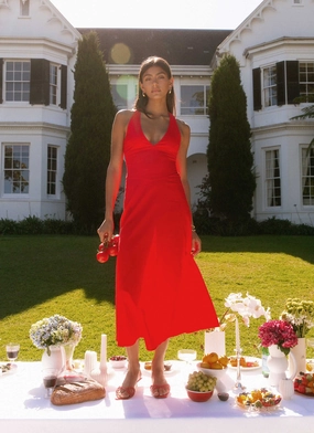 All Day Ready Sculpted Form Falling For You Midi Dress - Red