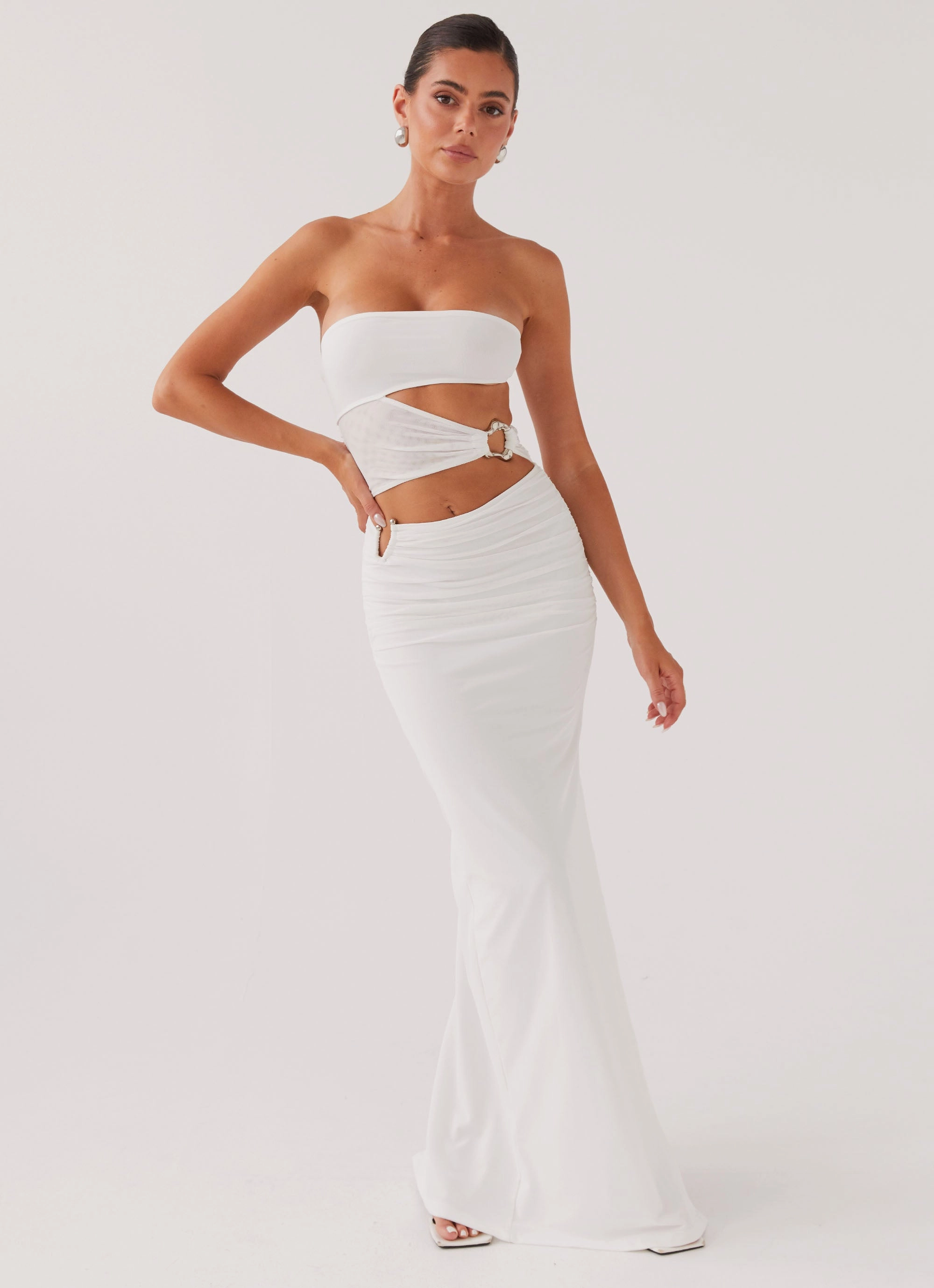Dance Night Into Pieces Mesh Maxi Dress - White