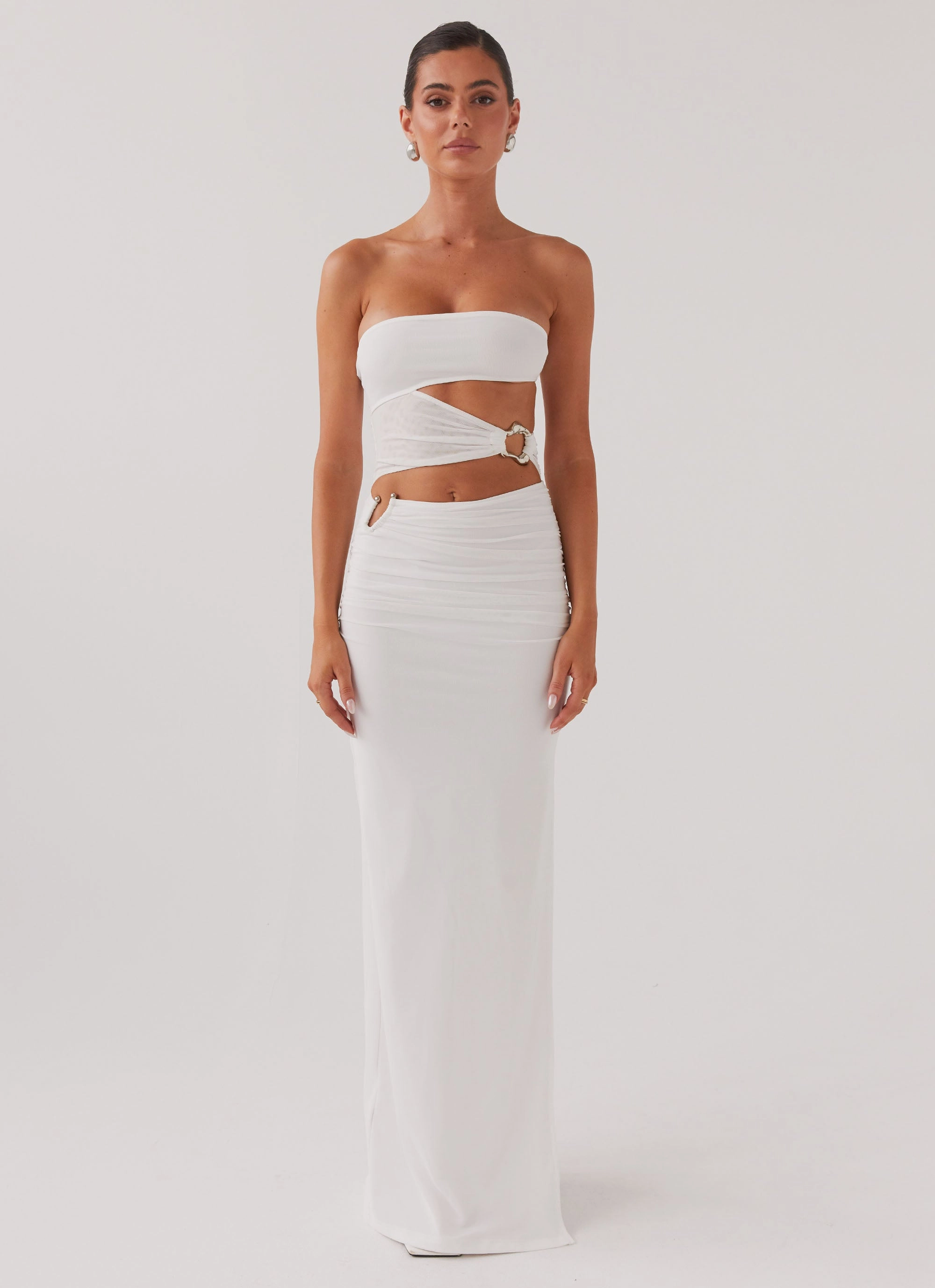 Into Pieces Mesh Maxi Dress - White Neutral Base