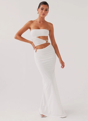 Dance Night Into Pieces Mesh Maxi Dress - White