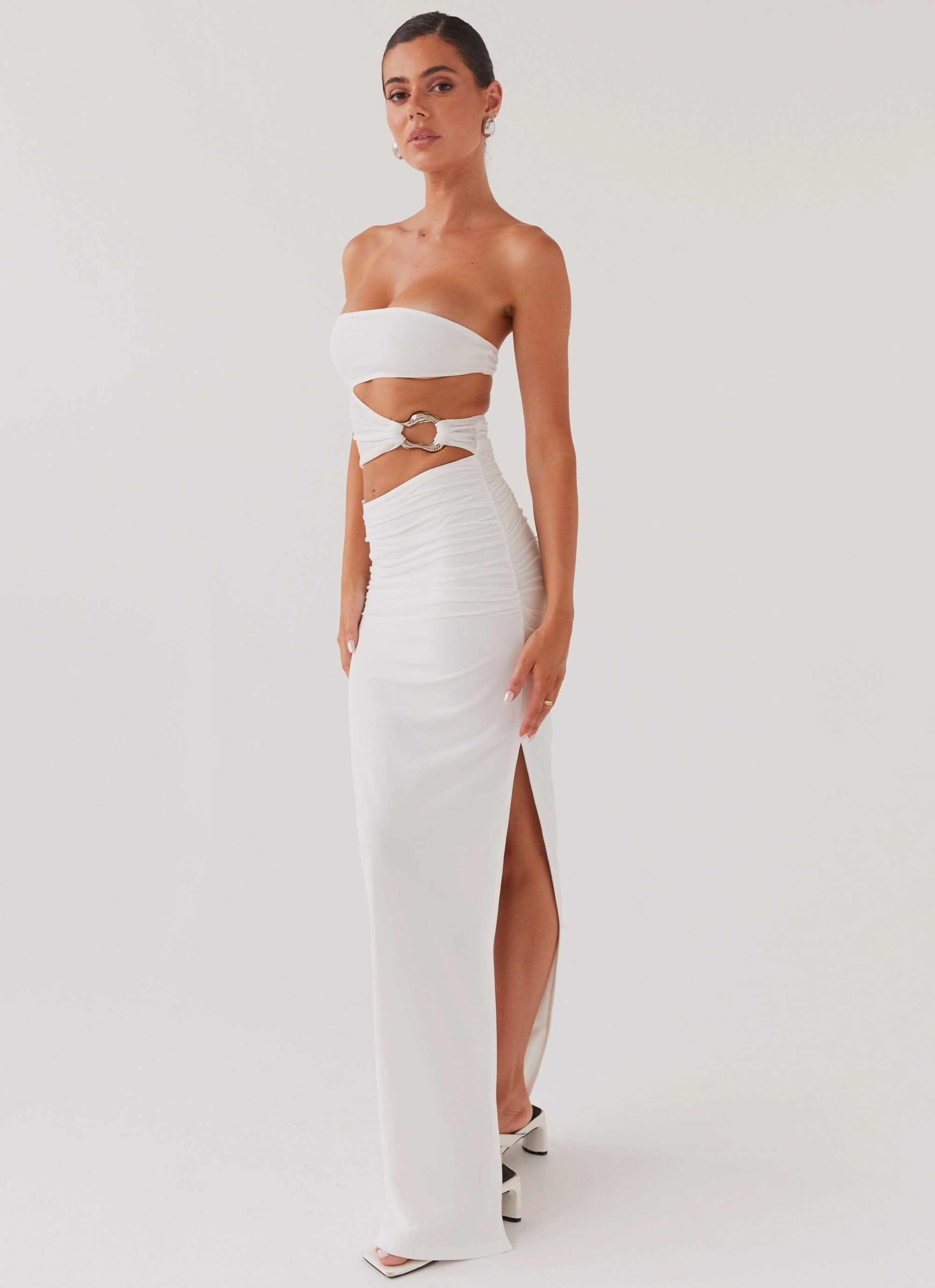 Effortless Comfort Chic Fit Wear Into Pieces Mesh Maxi Dress - White