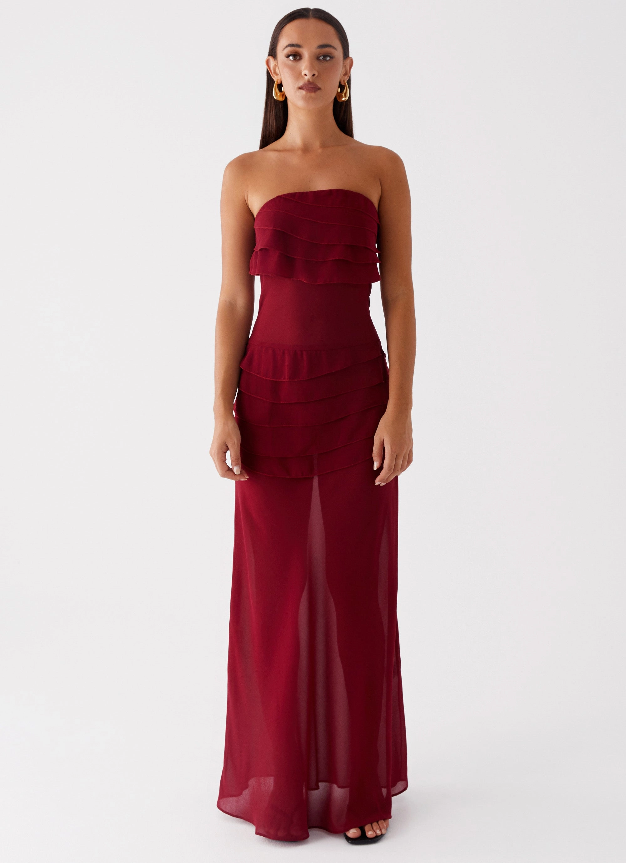 Into The Night Maxi Dress - Cherry Red City Layers Flared shape